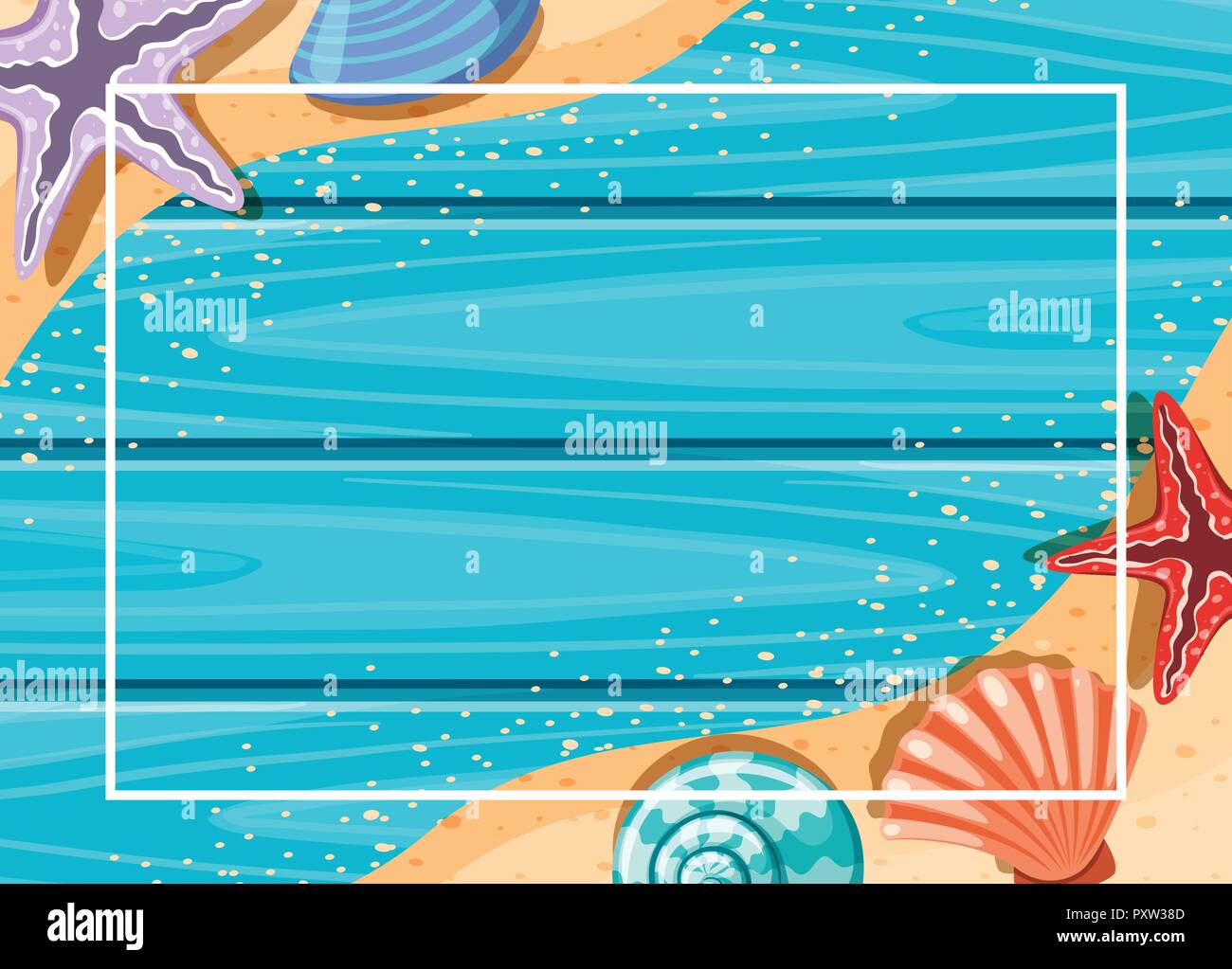 Modello di confine con stelle marine e conchiglie sulla riva illustrazione Illustrazione Vettoriale