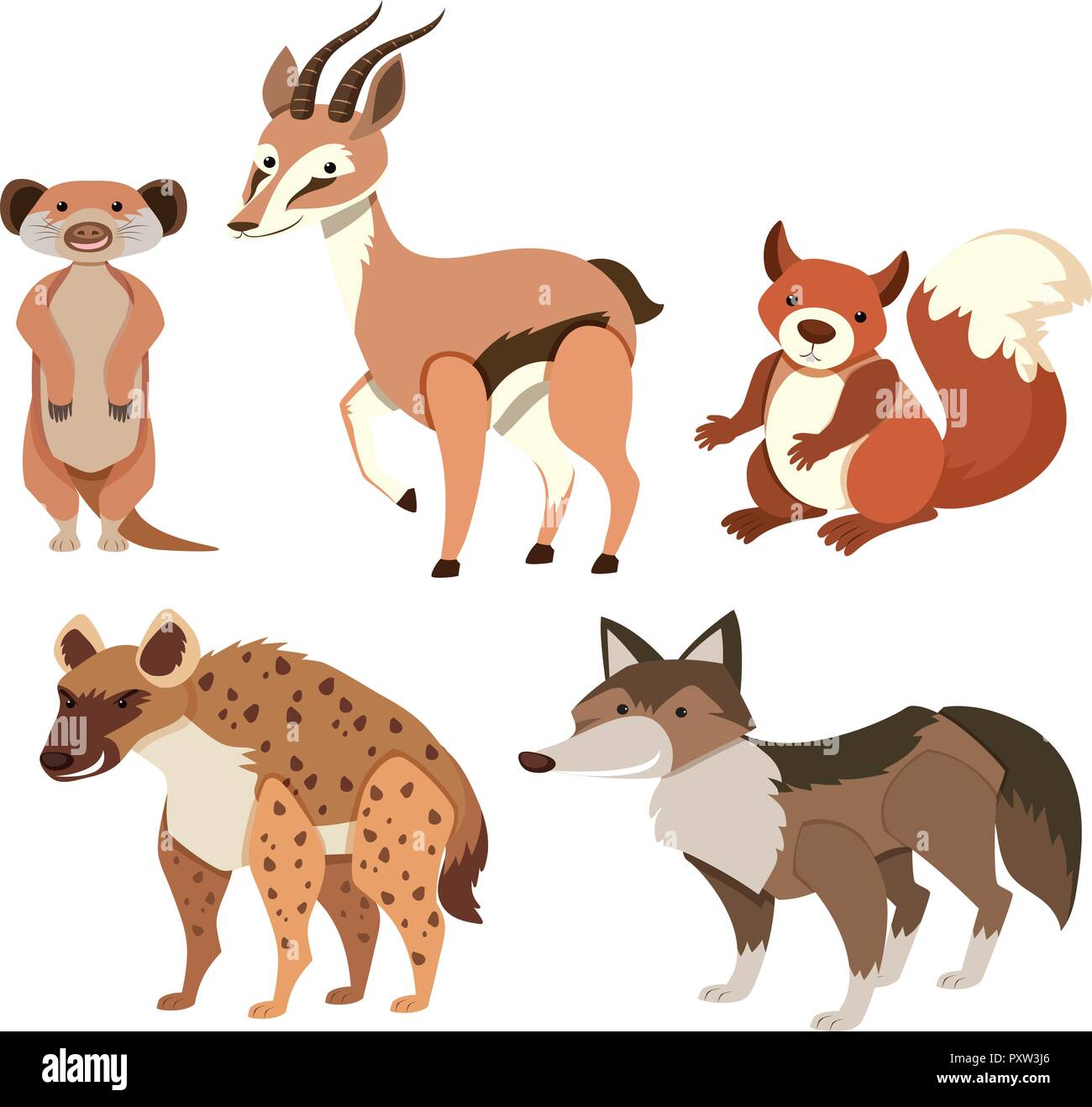 Diversi tipi di animali selvatici su bianco illustrazione Illustrazione Vettoriale