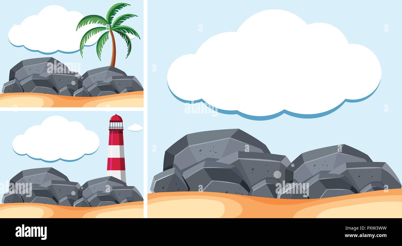 Scene di sfondo con faro e rocce illustrazione Illustrazione Vettoriale