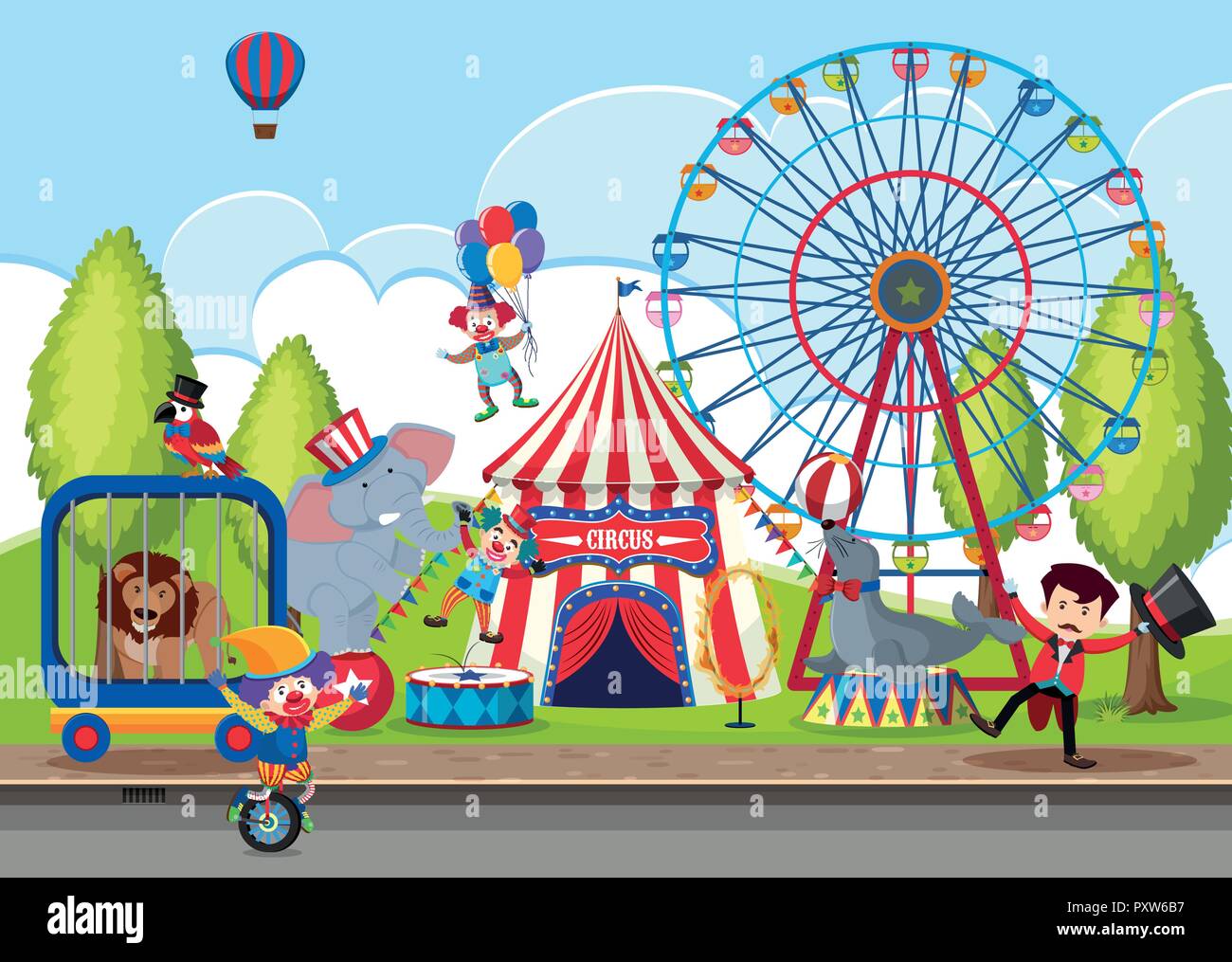 Touring Circus nel Parco illustrazione Illustrazione Vettoriale