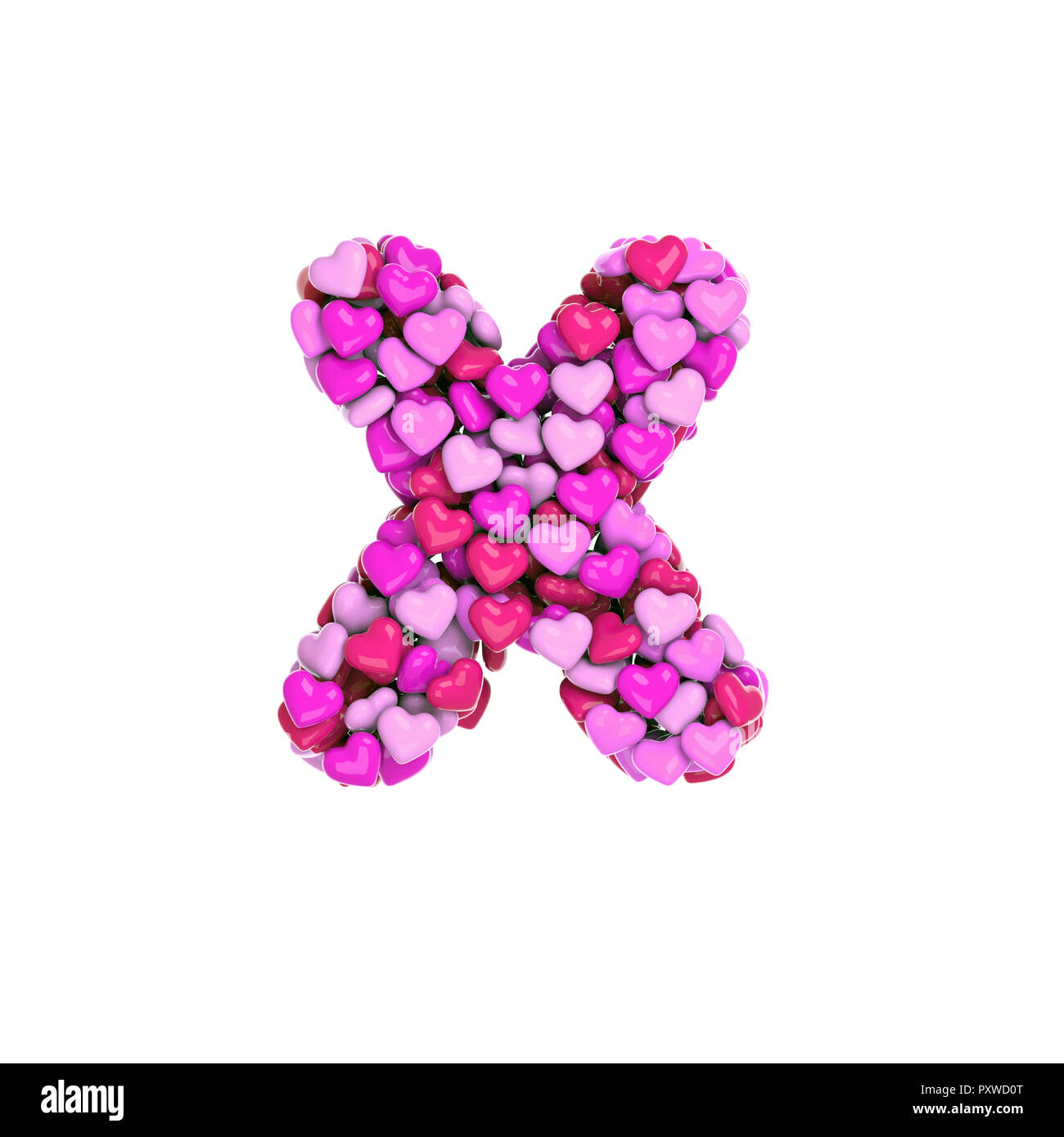Valentino lettera X - piccolo 3d Cuori rosa font isolati su sfondo bianco. Questo alfabeto è la soluzione ideale per creative illustrazioni correlate ma non limitare Foto Stock