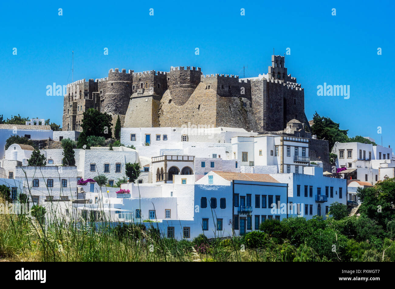 La Grecia, Patmos, Chora, il Monastero di San Giovanni Teologo Foto Stock