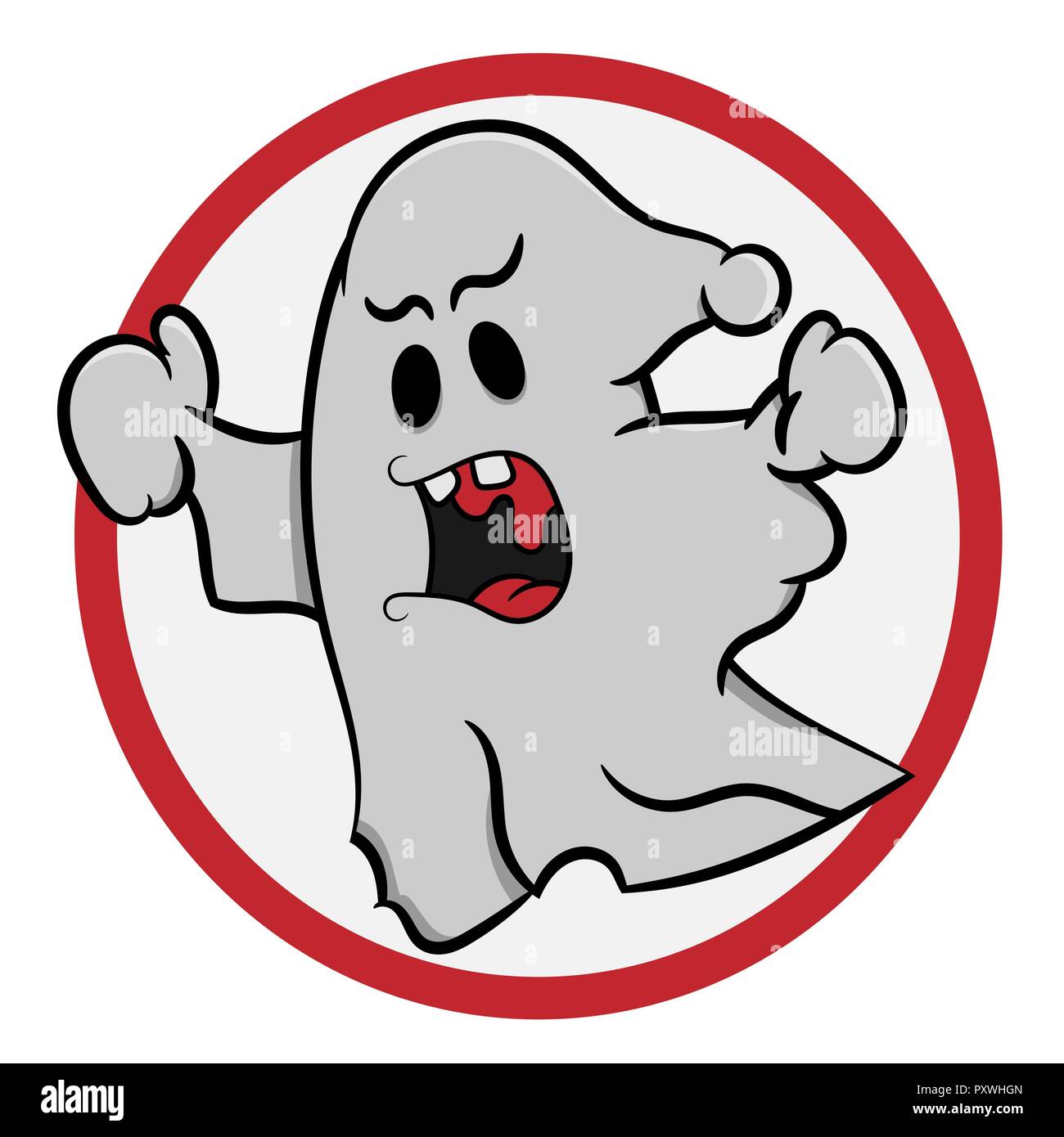 Crazy Halloween ghost su un segno, vacanze vettore illustrazione cartoon Illustrazione Vettoriale