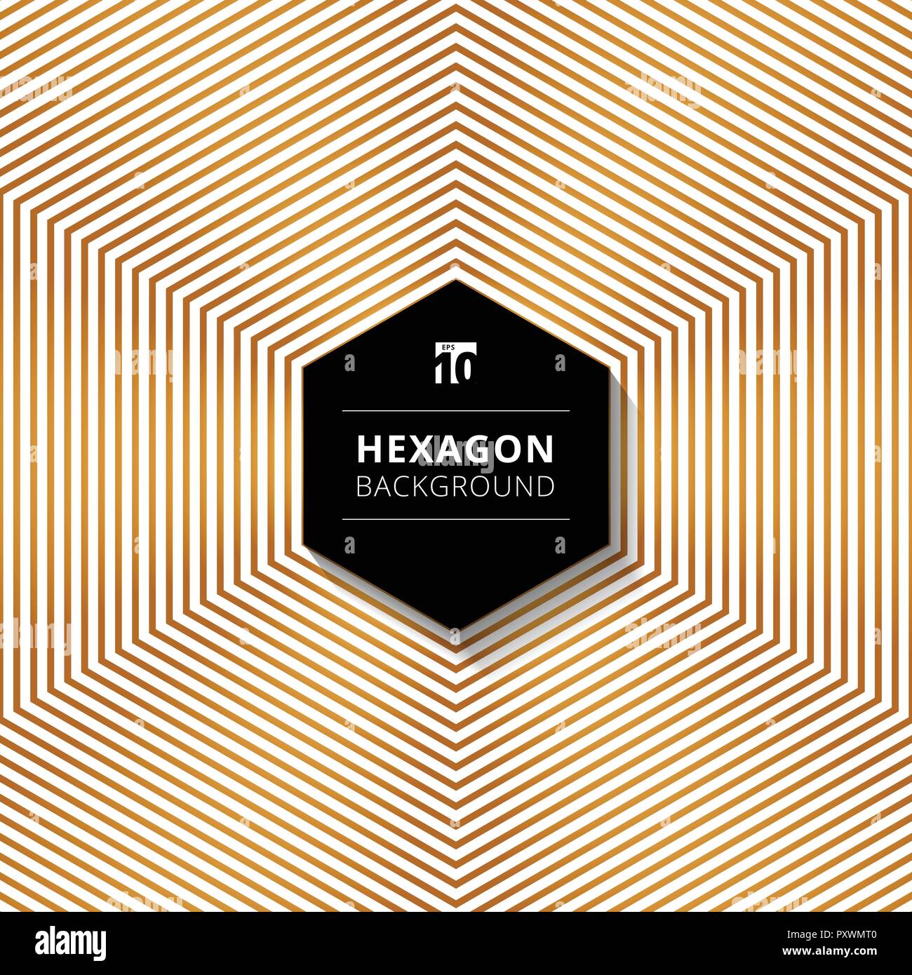 Abstract il colore oro esagoni linee sullo sfondo di pattern con esagonale nero casella di testo design su sfondo bianco. Illustrazione Vettoriale Illustrazione Vettoriale