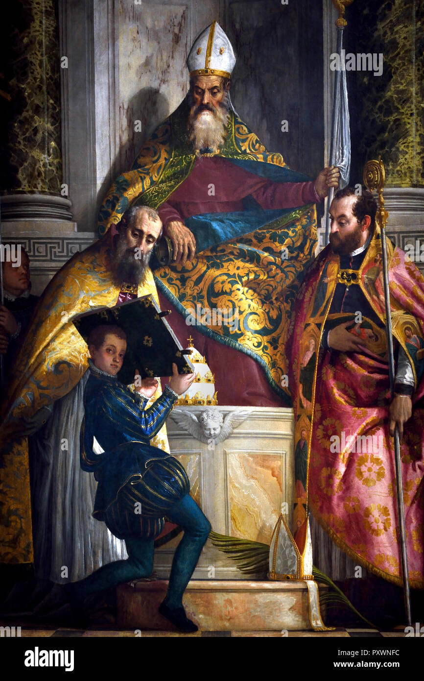 San Antonio Abate con San Cornelio e Cipriano 1565-1571 dal Veronese (Paolo Caliari) 1528-1588 Italia, italiano . Foto Stock