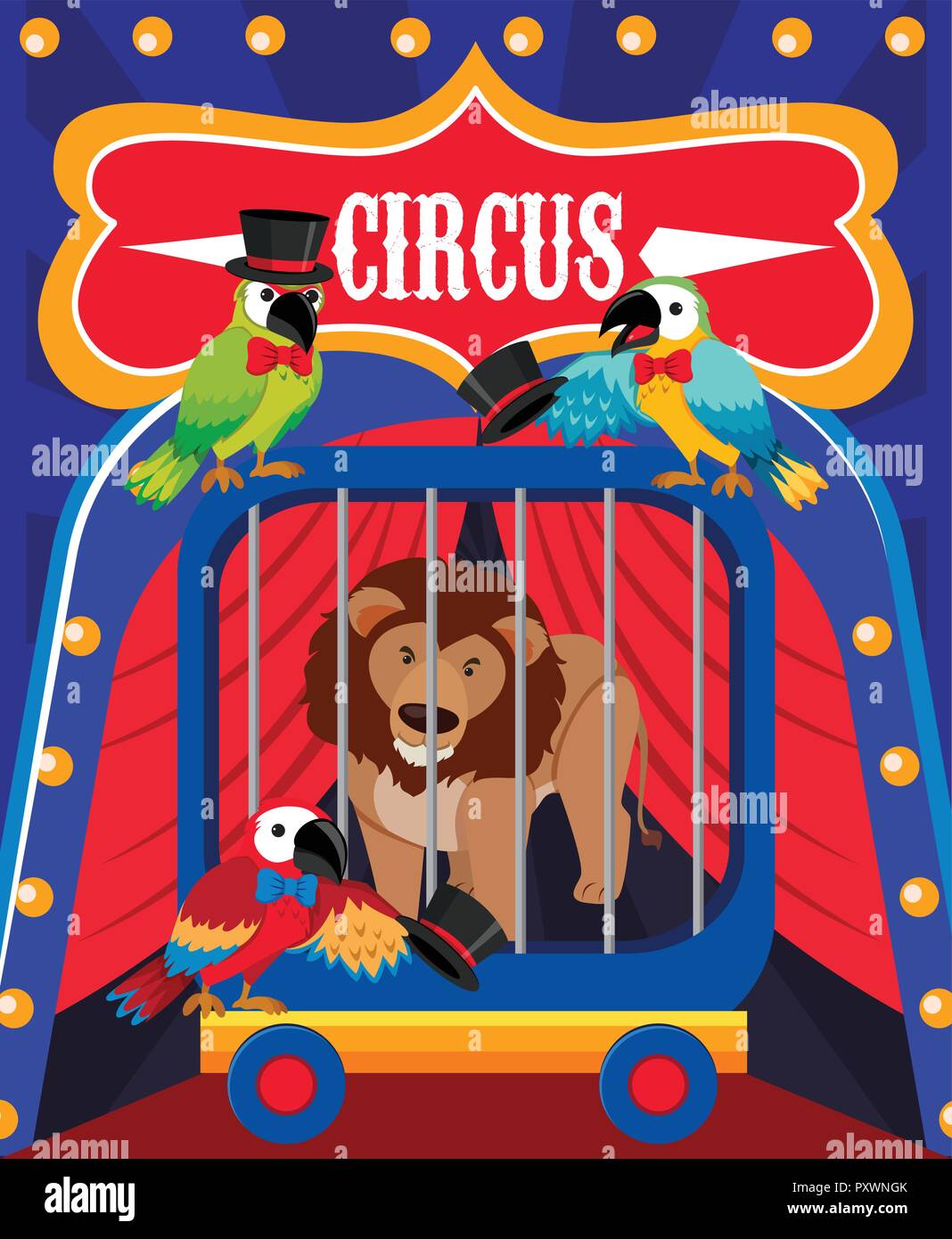 Immagine del circo con Lion in gabbia illustrazione Illustrazione Vettoriale