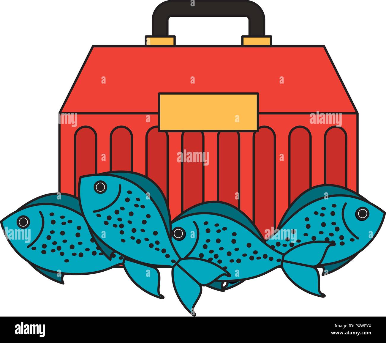Pesci blu e toolbox fornire attrezzature di pesca illustrazione vettoriale Illustrazione Vettoriale