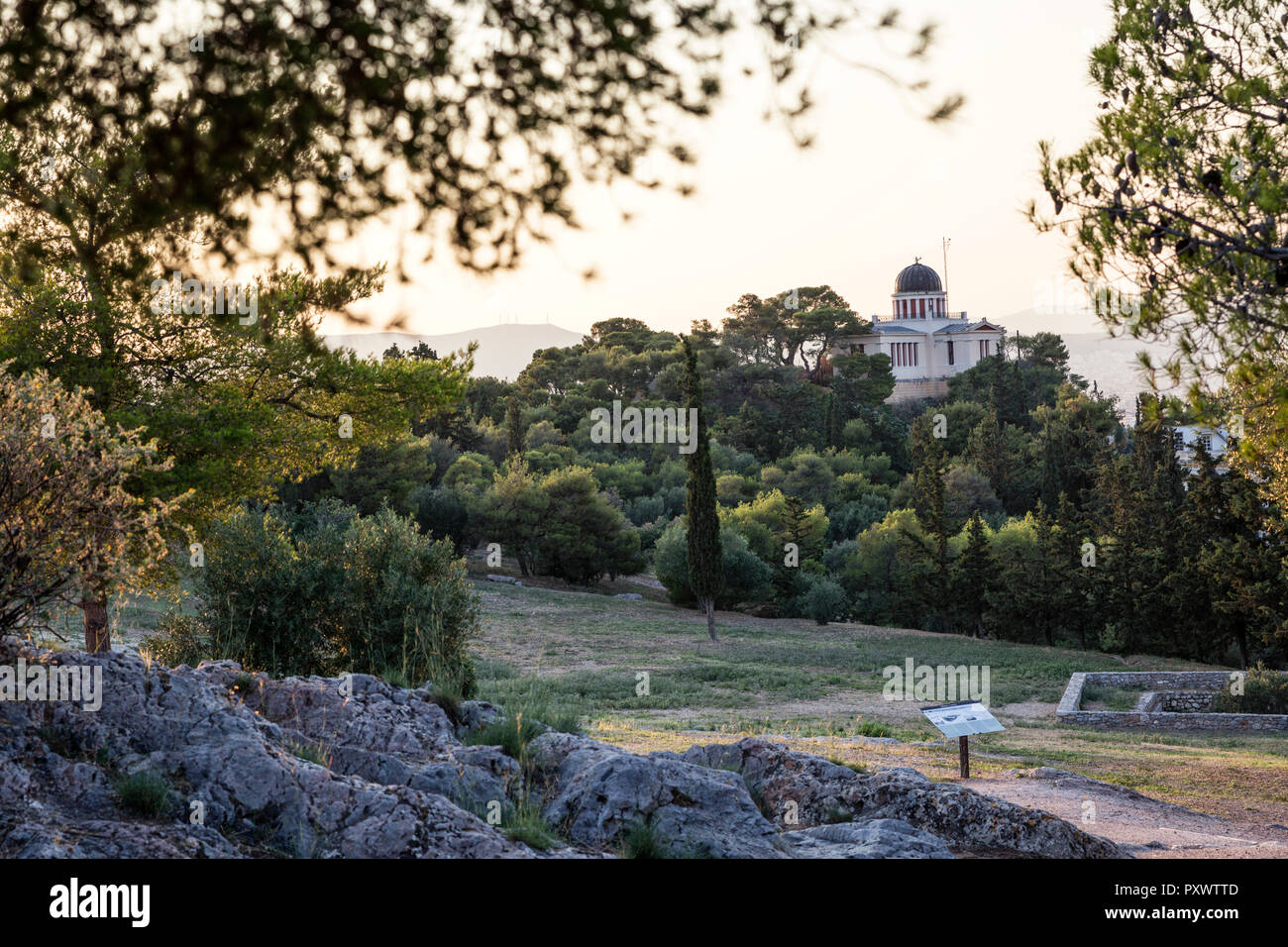 La Grecia, Atene, Osservatorio sulla Pnice hill Foto Stock