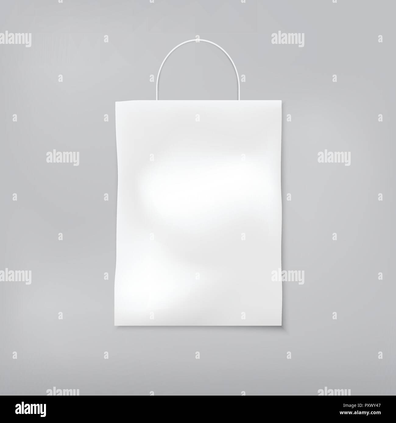 Vuoto bianco shopping bag con manico è su sfondo grigio. Illustrazione Vettoriale. Illustrazione Vettoriale