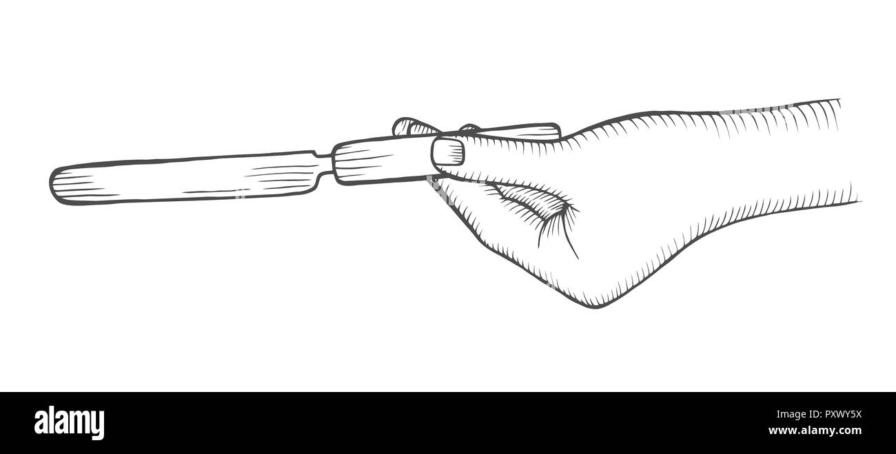 Con la mano con il coltello è dipinta in un vecchio stile di incisione Foto Stock