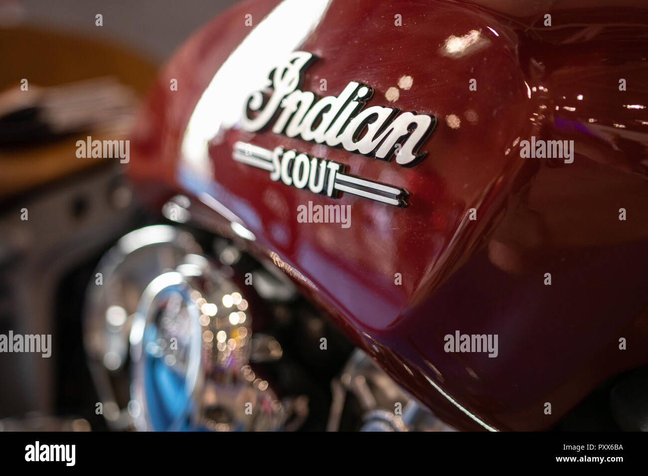 Il design del motore dettagli, radiatore dal moto personalizzate in Italia, Roma. Parti nere, chrome tubazioni Foto Stock