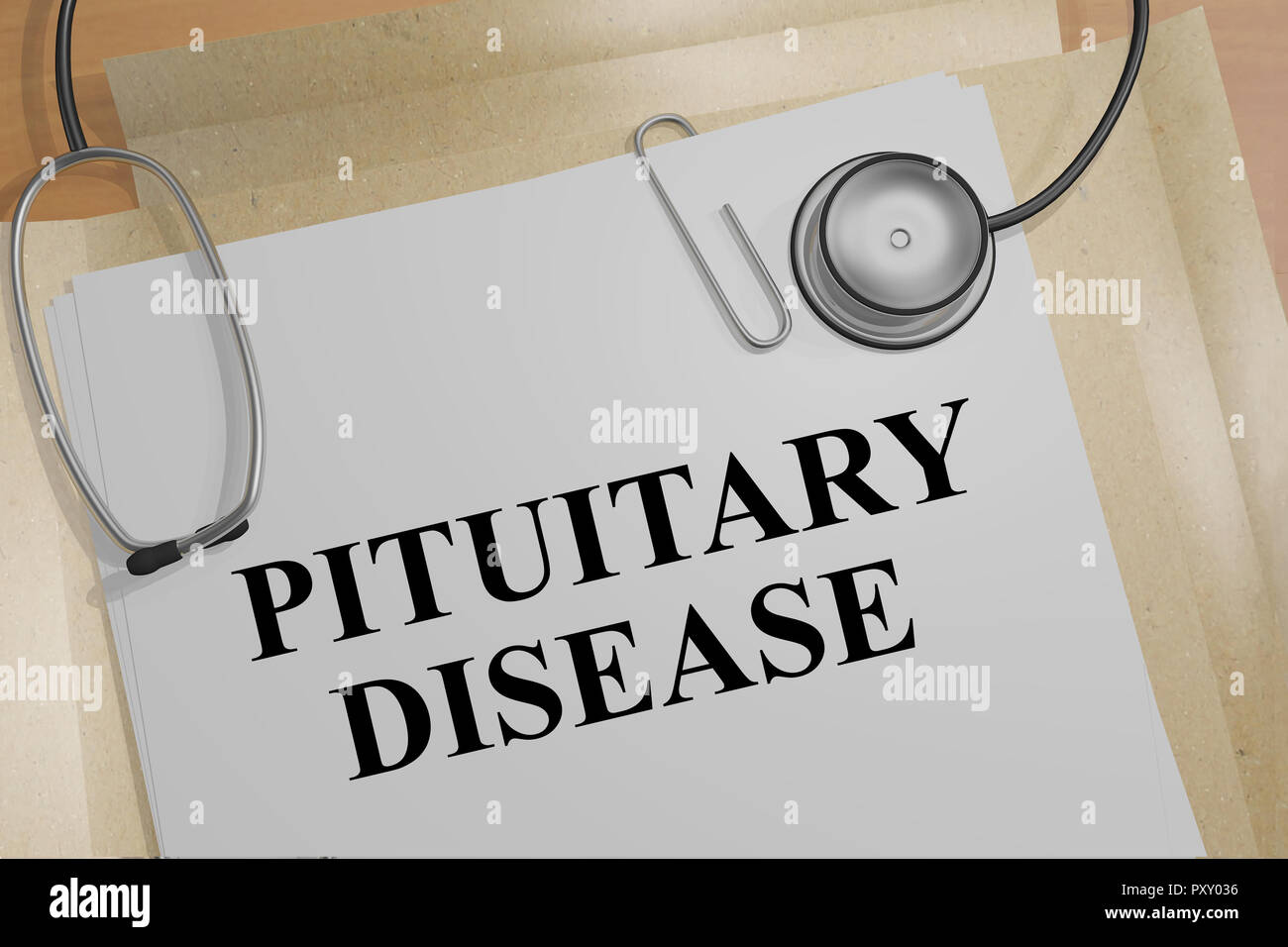 3D illustrazione della malattia della ghiandola pituitaria titolo su un documento medico Foto Stock
