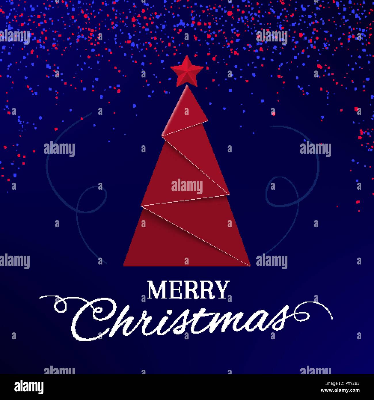 Luminose scheda di Natale disegni su sfondo blu Illustrazione Vettoriale