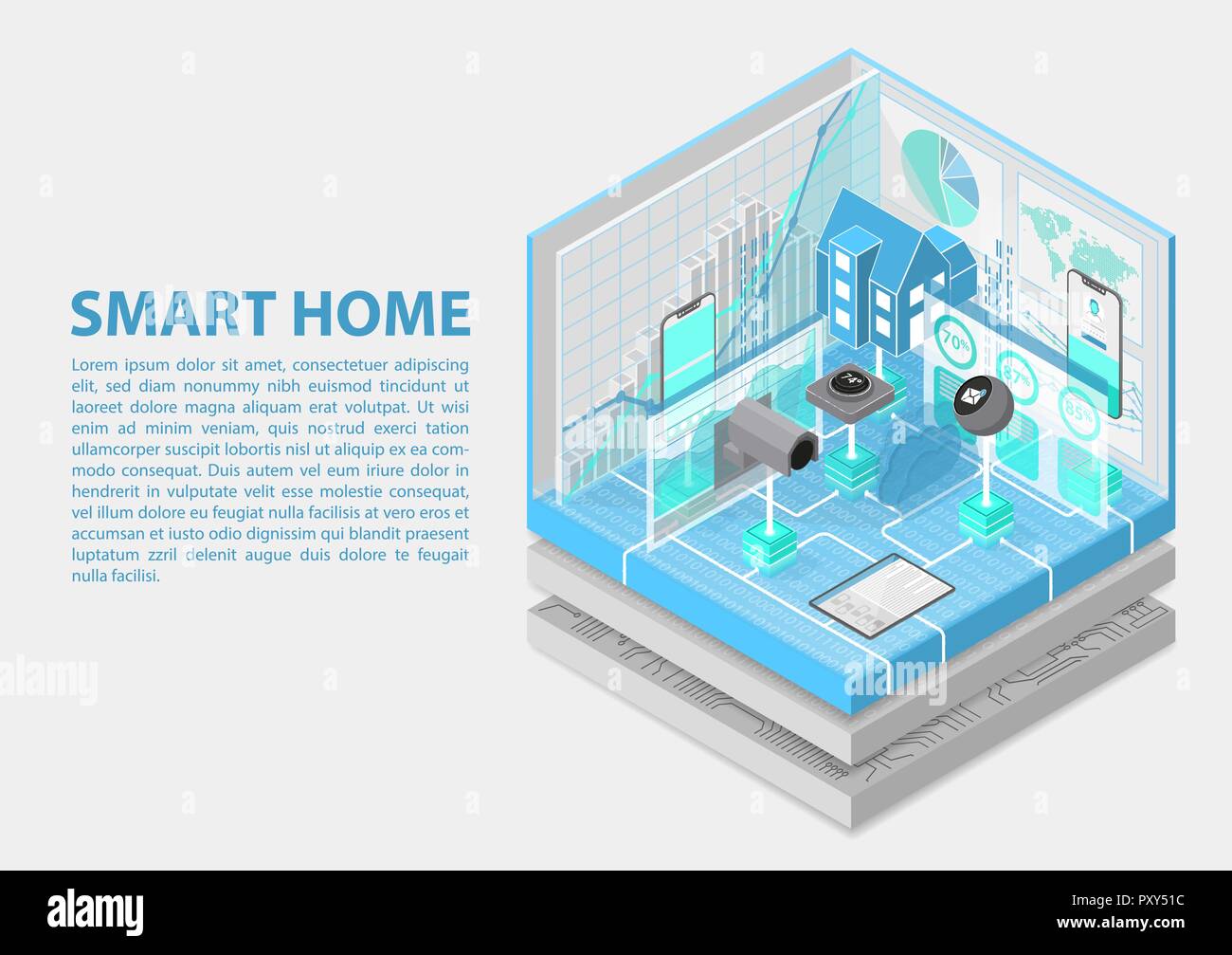 Smart Home isometrica illustrazione vettoriale. Abstract 3D Una infografica per home automation argomenti correlati Illustrazione Vettoriale