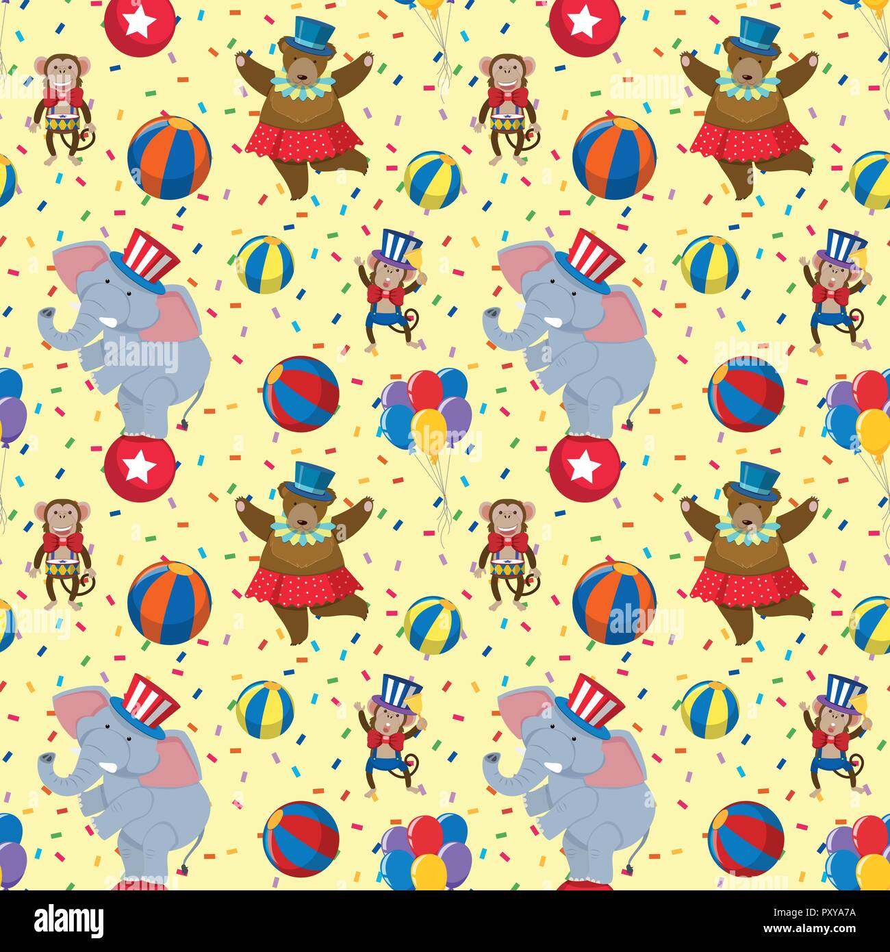 Seamless modello di sfondo con circus orso e illustrazione di elefante Illustrazione Vettoriale