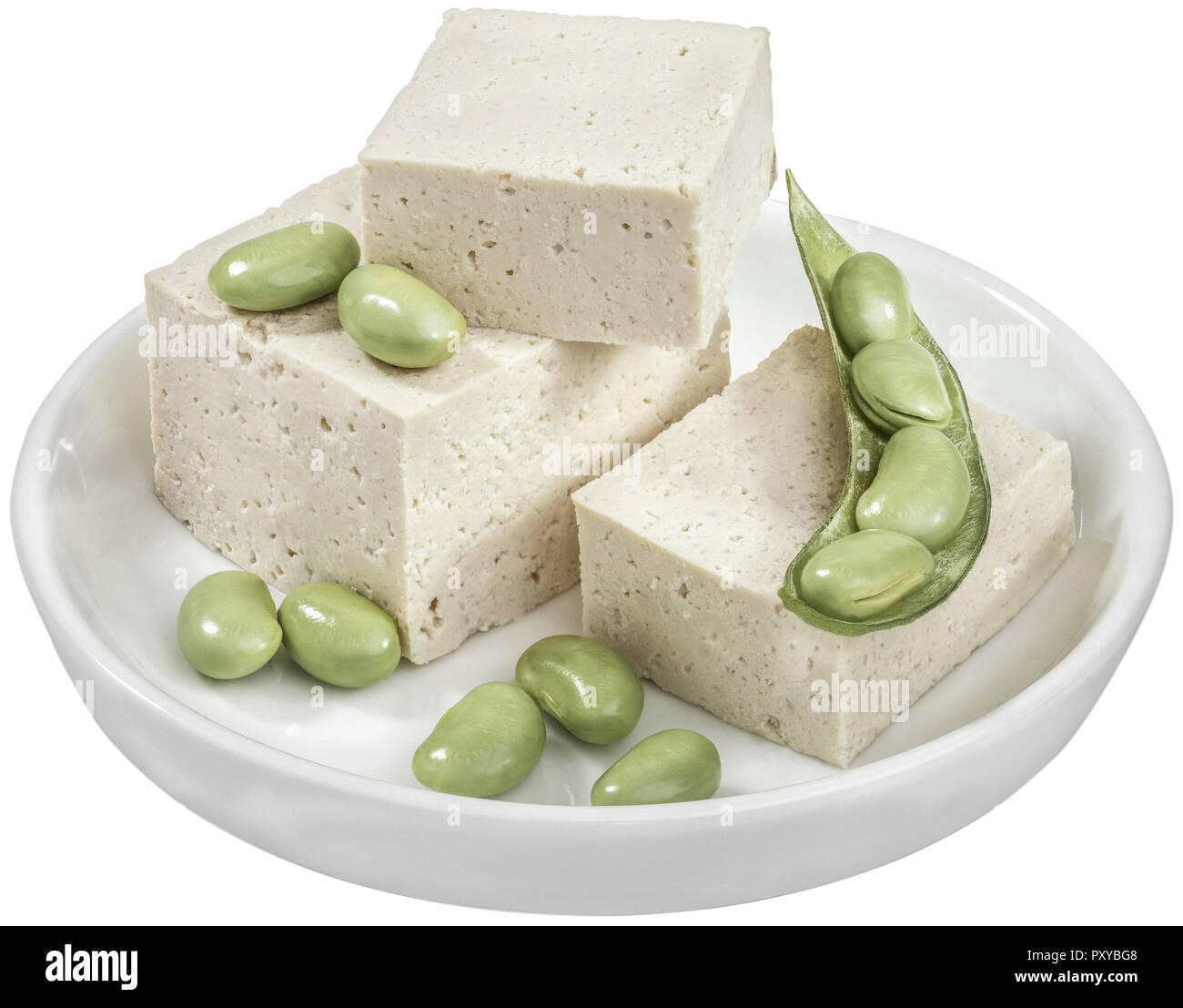 Il tofu und Sojabohnen Foto Stock