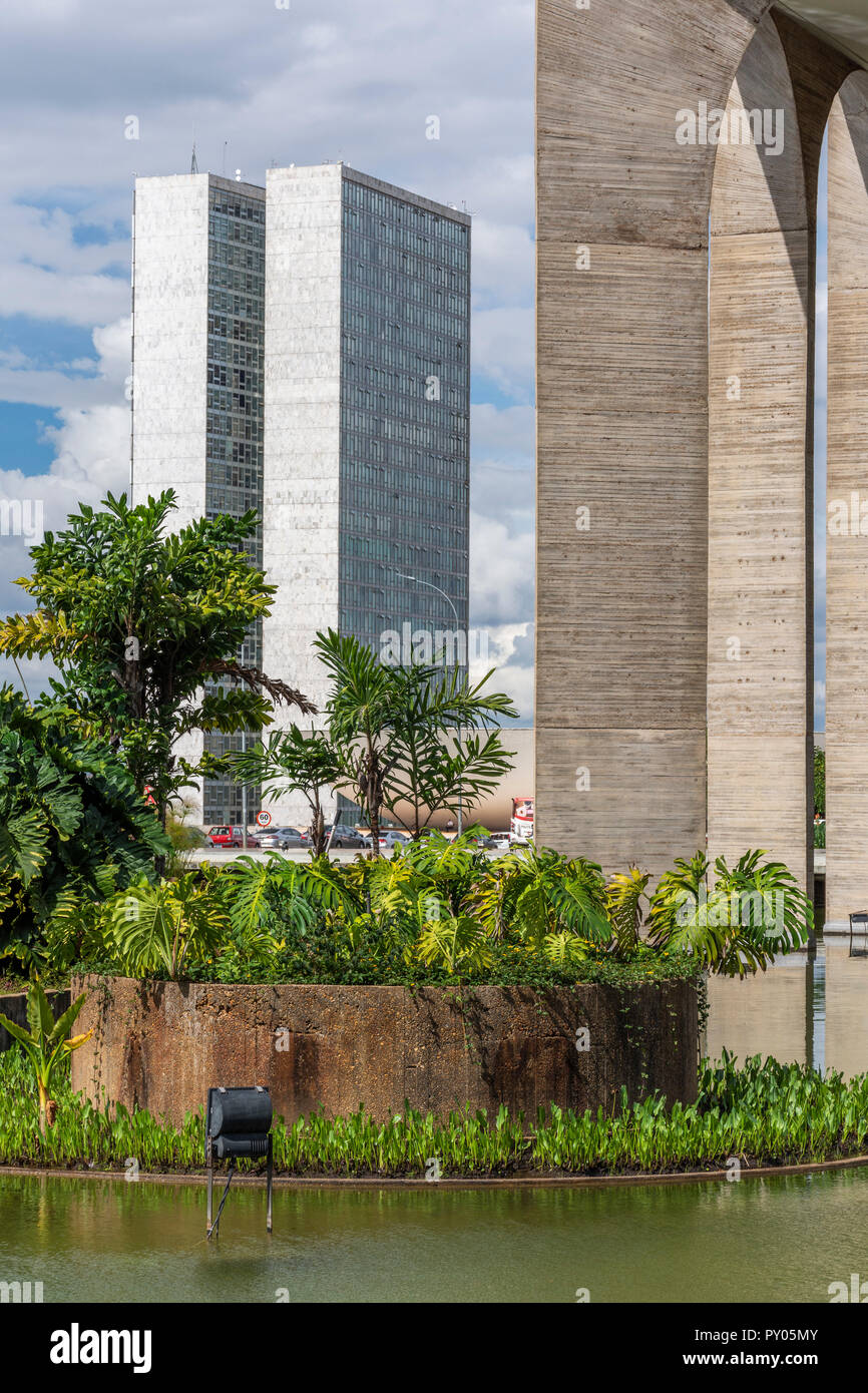 Esterno del Congresso Nacional Congresso Nazionale edificio, Brasilia, Brasile Foto Stock