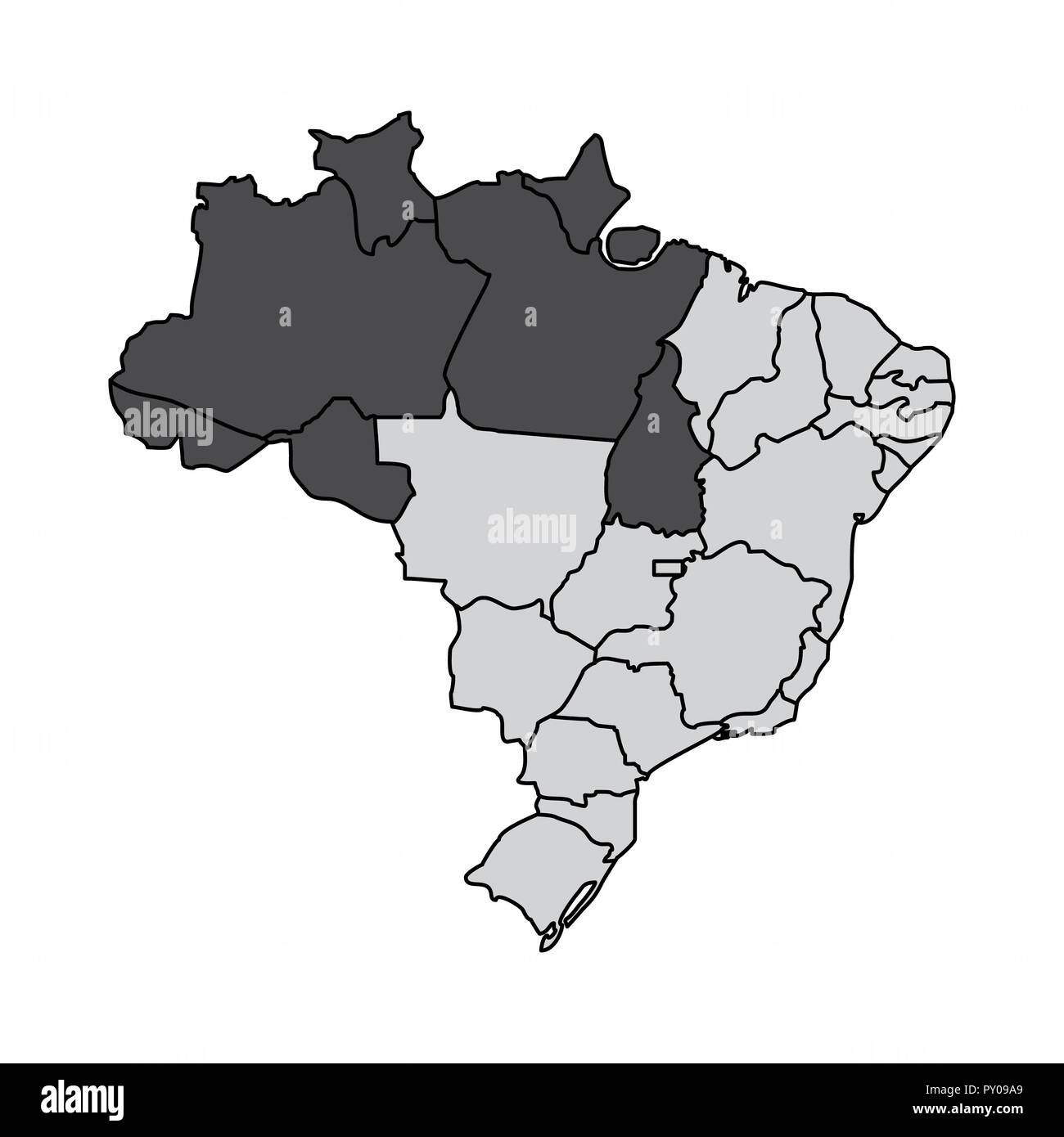 Illustrazione di una mappa del Brasile con la regione nord evidenziata Illustrazione Vettoriale