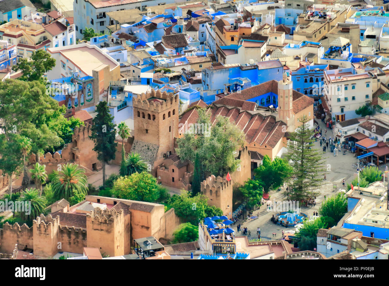 Vista panoramica di Chefchaouen, Marocco, Nord Africa Foto Stock