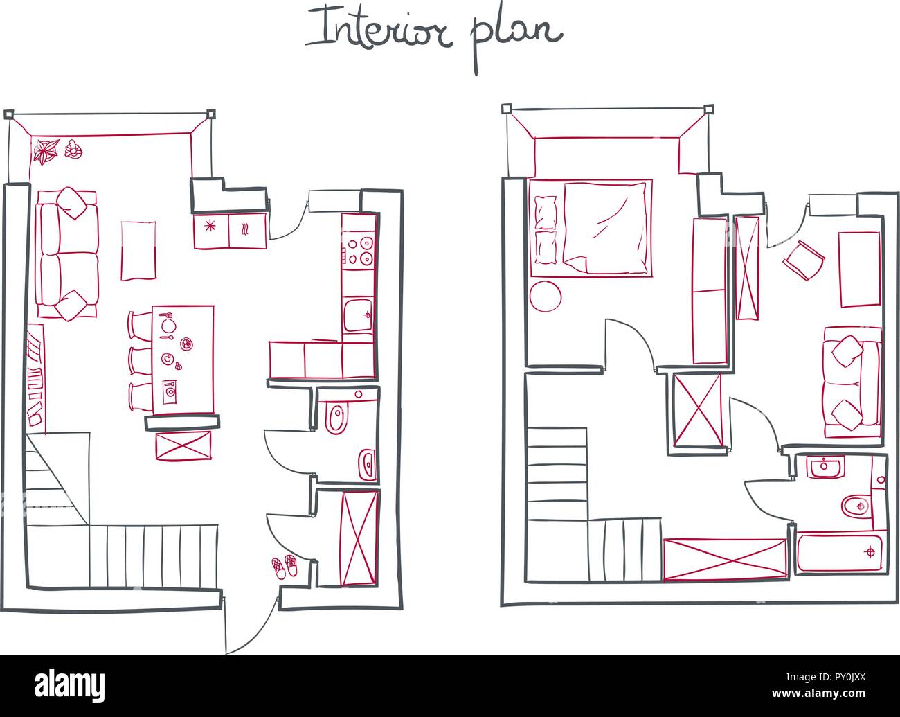Architectural vettore semplice piano di moderno appartamento Illustrazione Vettoriale