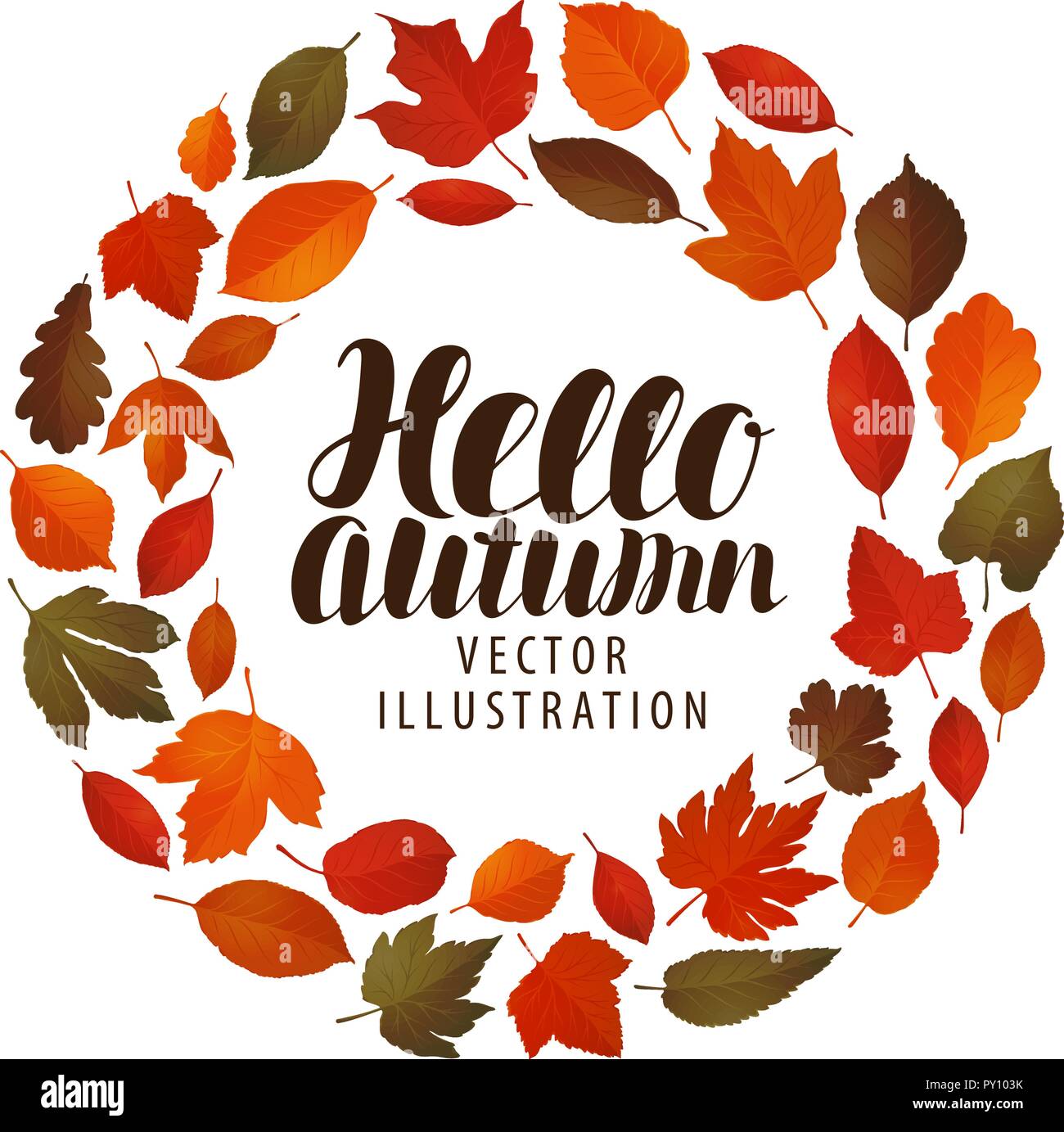 Ciao autunno, banner. Foglia caduta foglie decorative concetto. Illustrazione Vettoriale Illustrazione Vettoriale