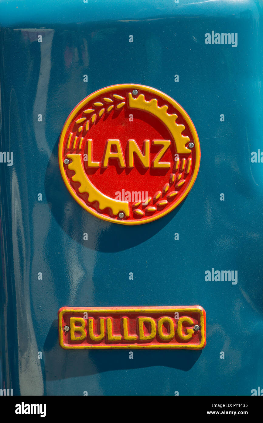 Il logo di Lanz Bulldog, trattore costruito da Heinrich Lanz AG a Mannheim, Baden-Württemberg, Germania Foto Stock