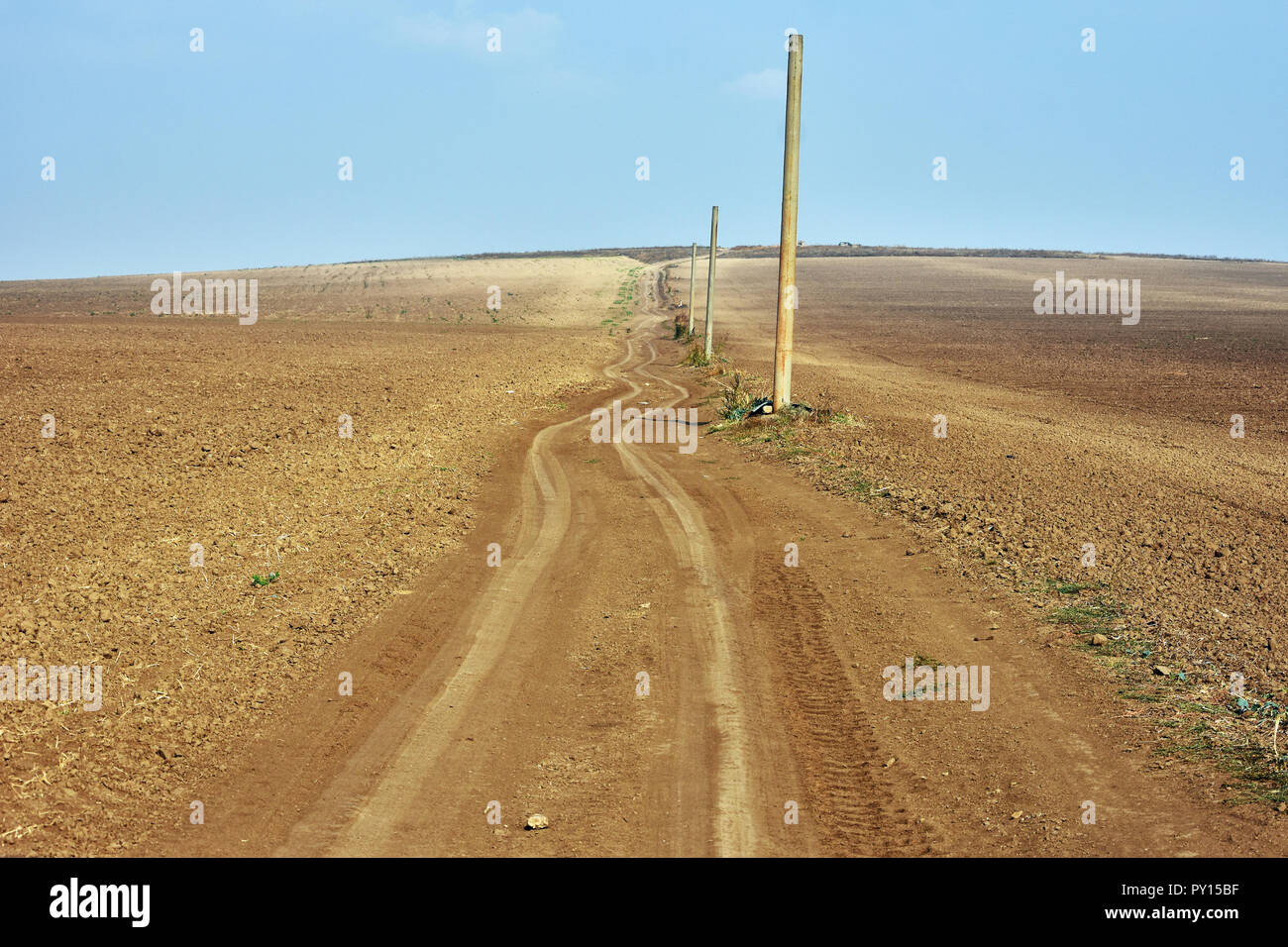 Country Road in Dobrogea terra , Romania Foto Stock