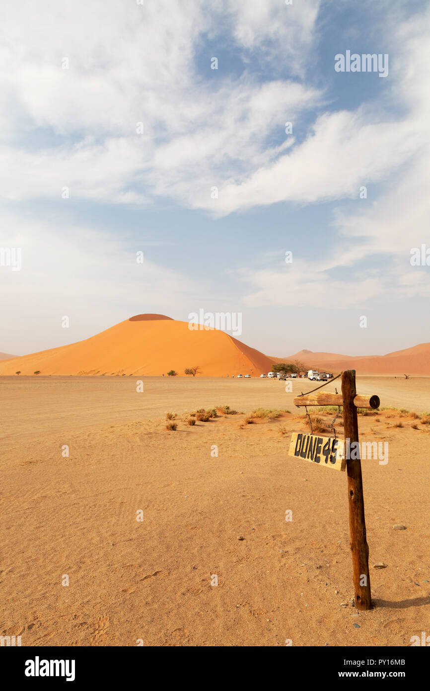 Dune 45 un ben noto e dune di sabbia del deserto del Namib e Sossusvlei Namibia Africa Foto Stock