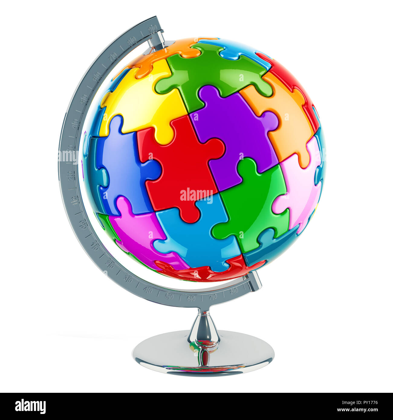 Globo geografico del pianeta terra da puzzle colorato. 3D rendering isolati su sfondo bianco Foto Stock