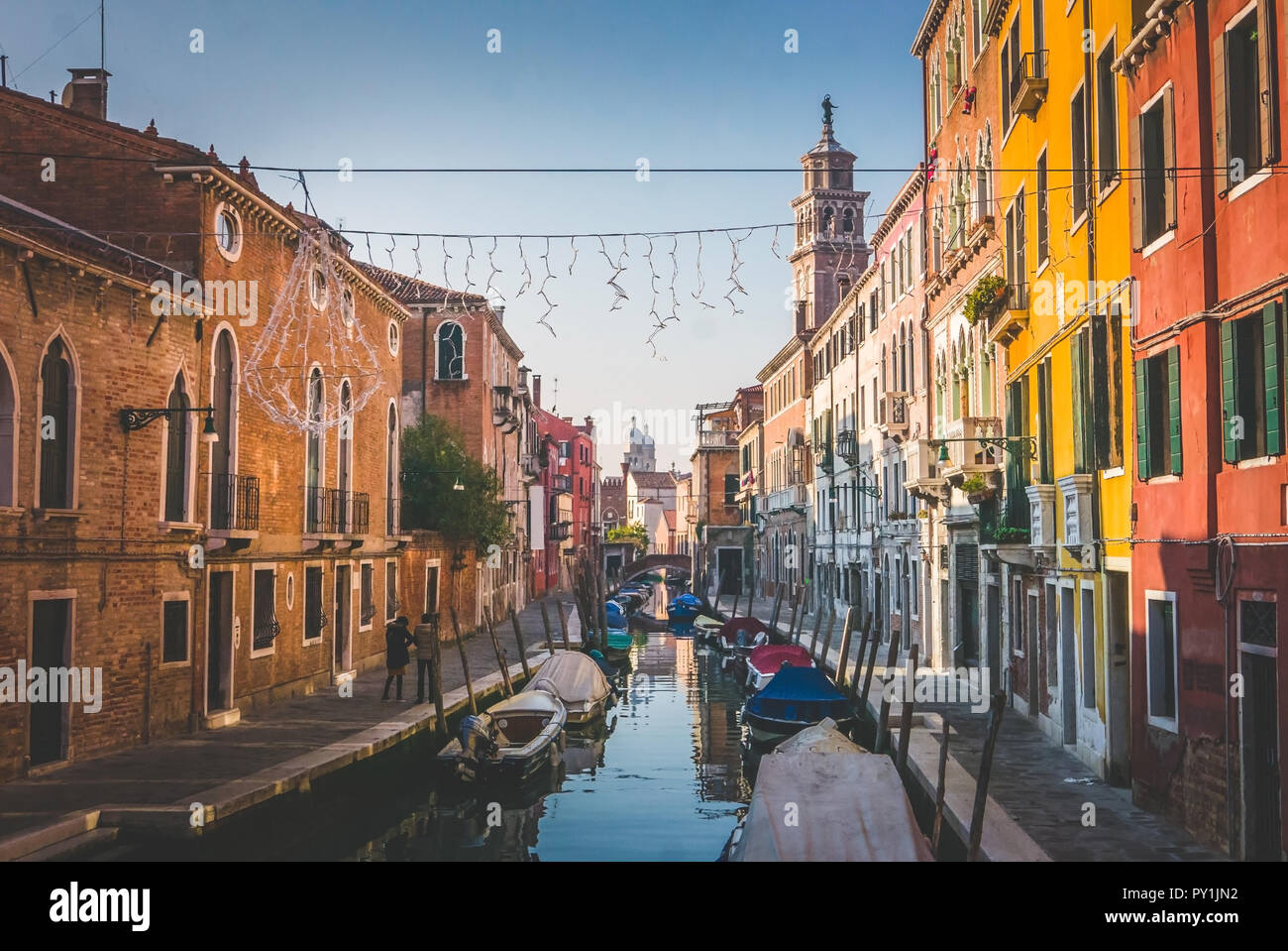 Tipico canale veneziano, romantico retrò fotografia Foto Stock