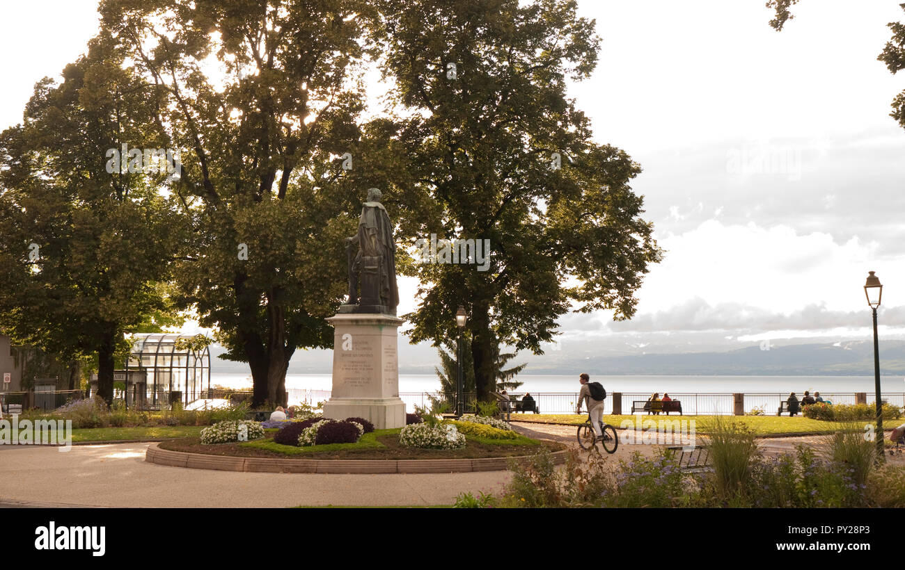 Statua del generale Dessaix a Thonon-les-Bains in Alta Savoia dipartimento di Francia sulle rive del Lago di Ginevra Foto Stock
