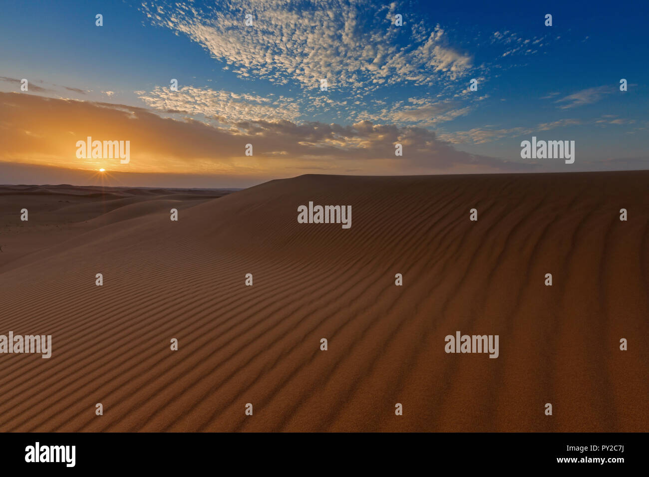 Il paesaggio del deserto al tramonto, Arabia Saudita Foto Stock