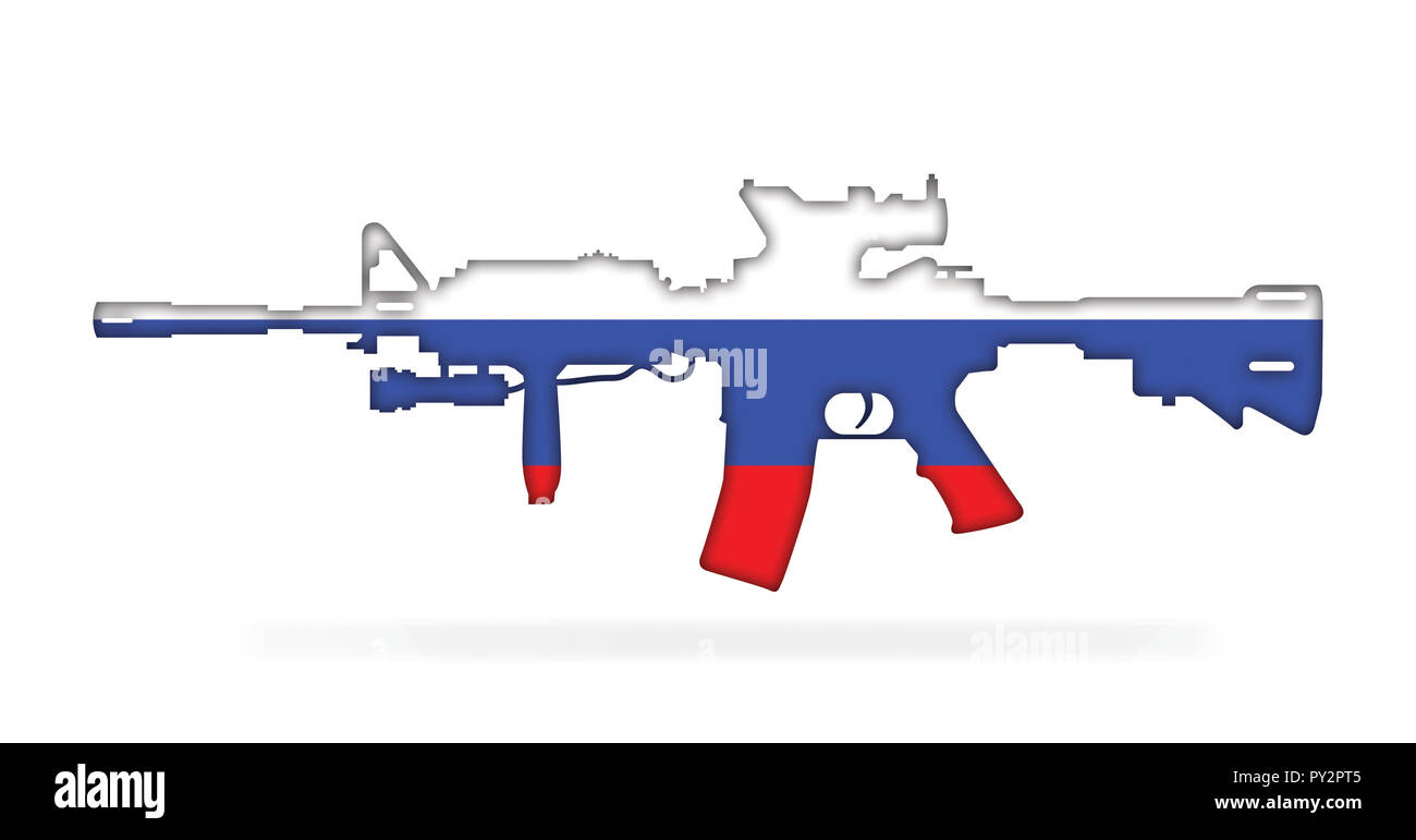 Fucile con bandiera russa dipinta su, isolato su sfondo bianco 3d illustrazione Foto Stock