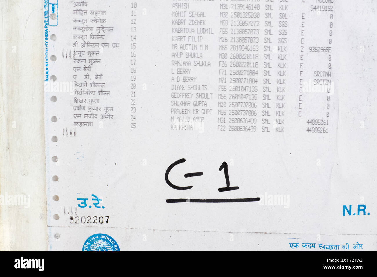 Elenco dei passeggeri su ferrovia Trasporto di Shimla a Kalka "toy train', India Foto Stock