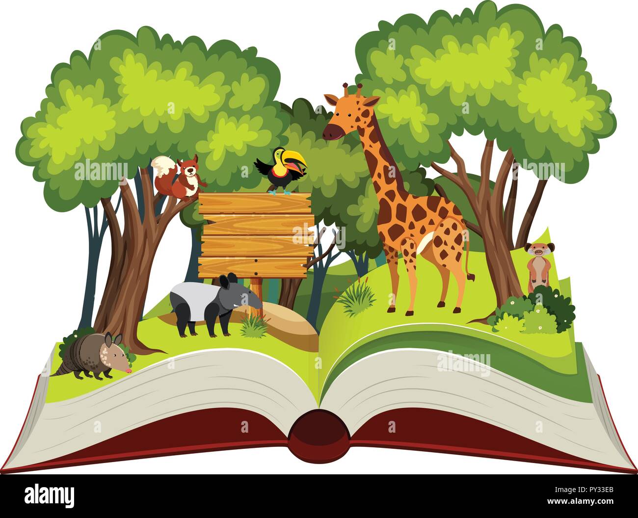 Animali selvatici libro aperto illustrazione Illustrazione Vettoriale