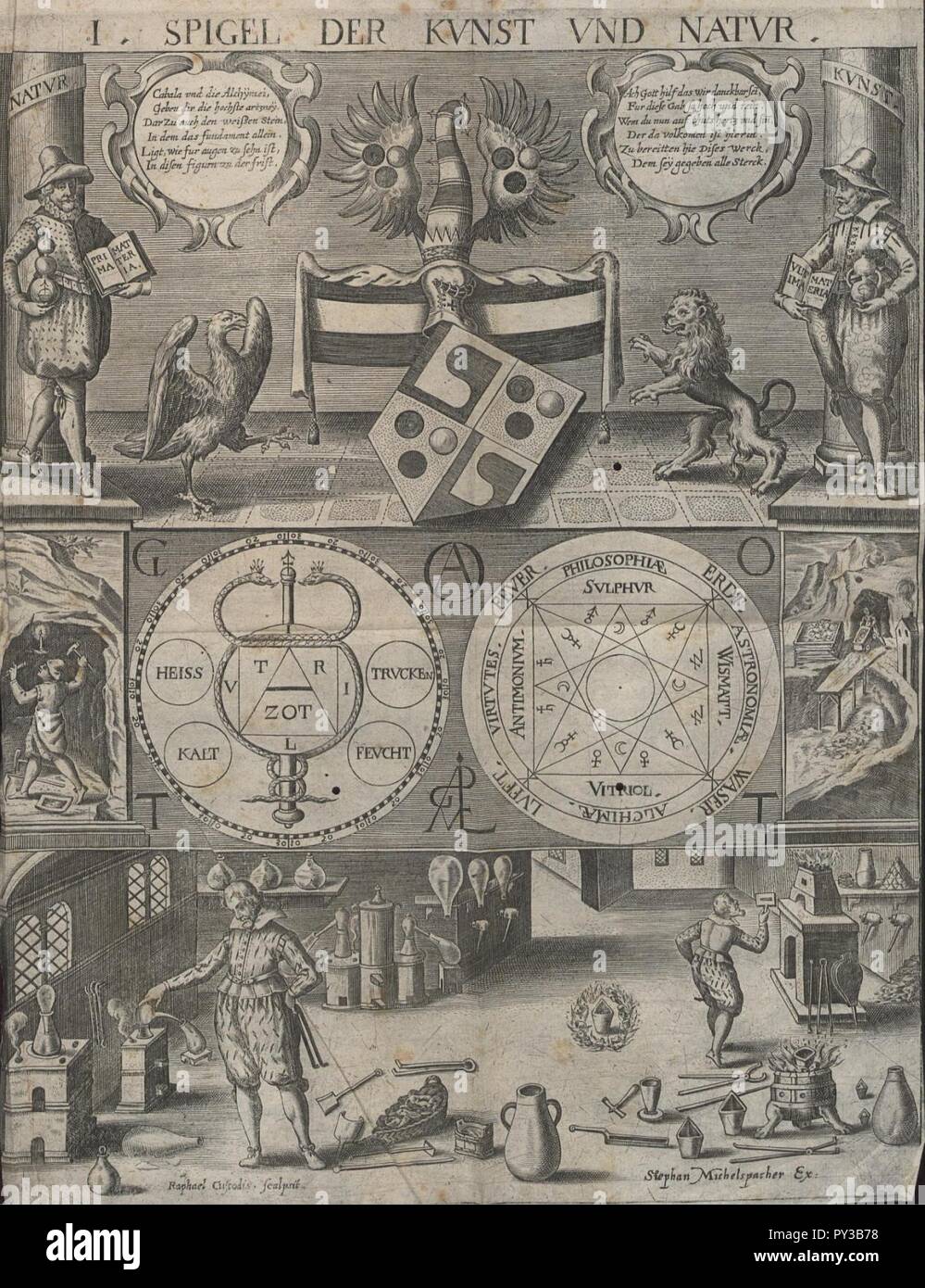 La Cabbala, Speculum Artis Et Naturae In Alchymia da Stephan Michelspacher (1654) (Dresda). Foto Stock