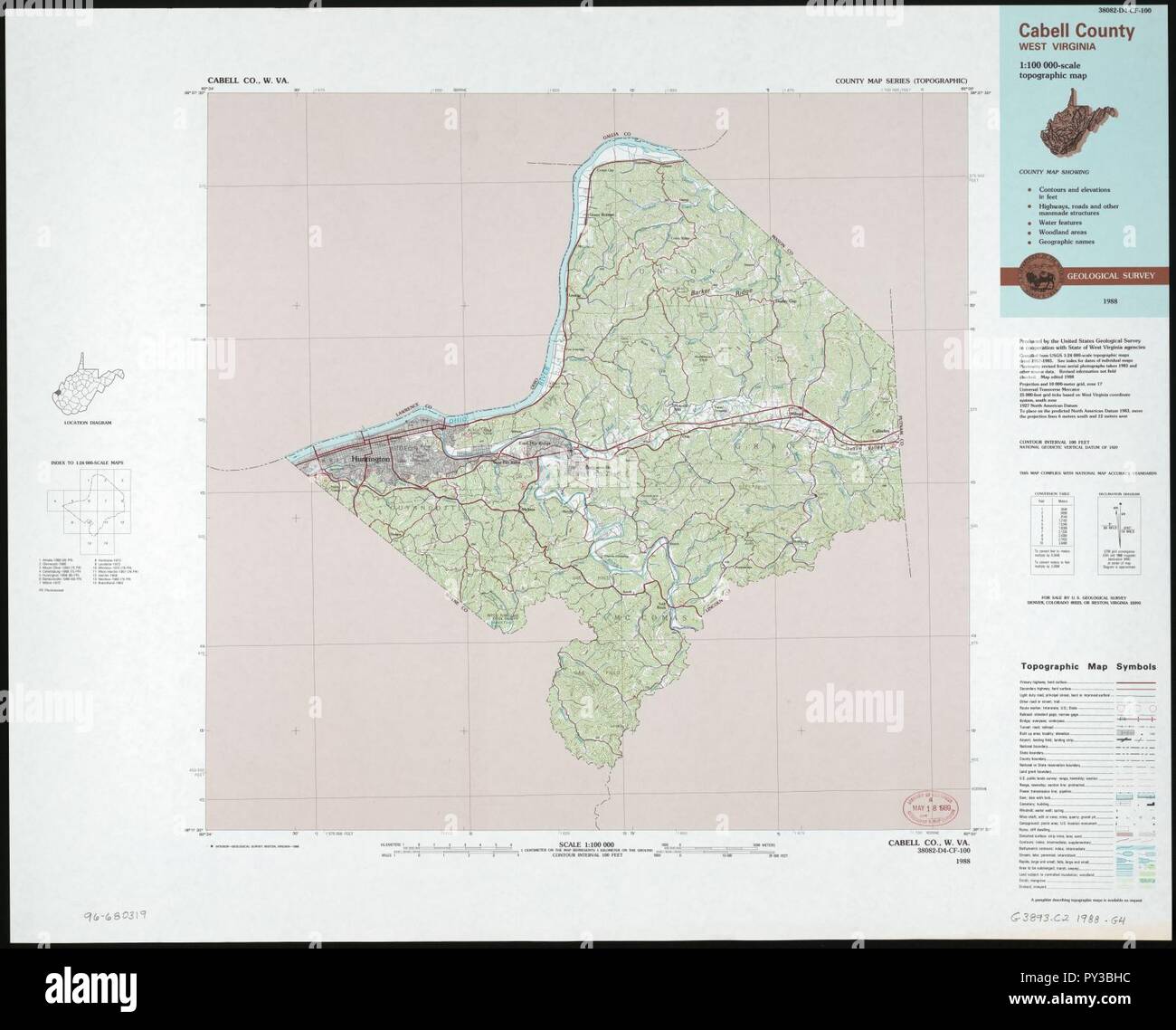 Cabell County, West Virginia - 1-100 000 Scala mappa topografica Foto Stock
