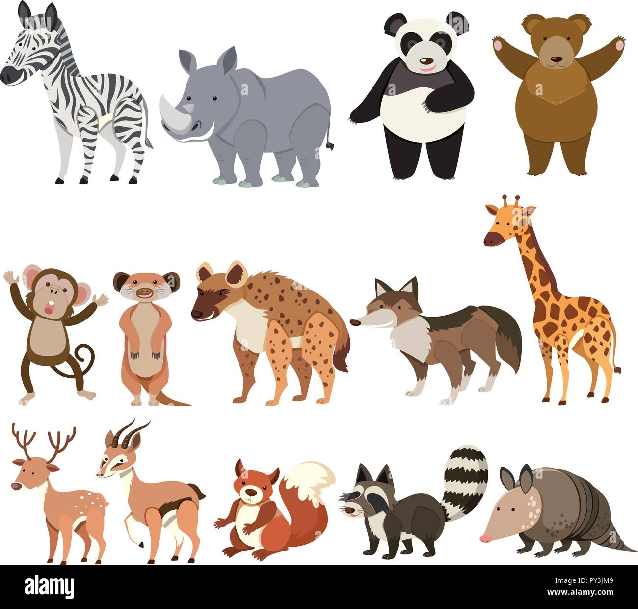 Una serie di animali su sfondo bianco illustrazione Illustrazione Vettoriale