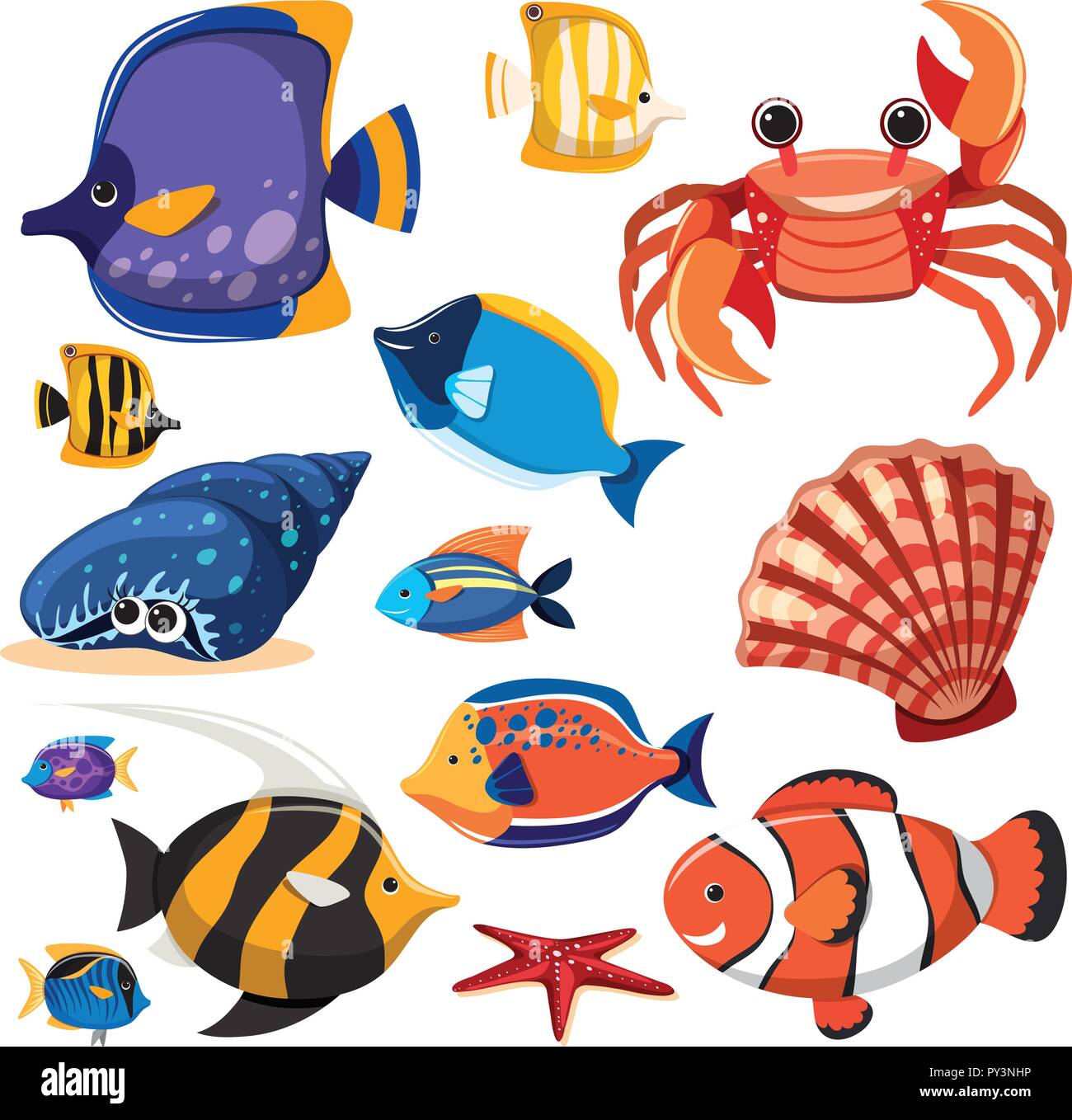 Un insieme di creature del mare illustrazione Illustrazione Vettoriale