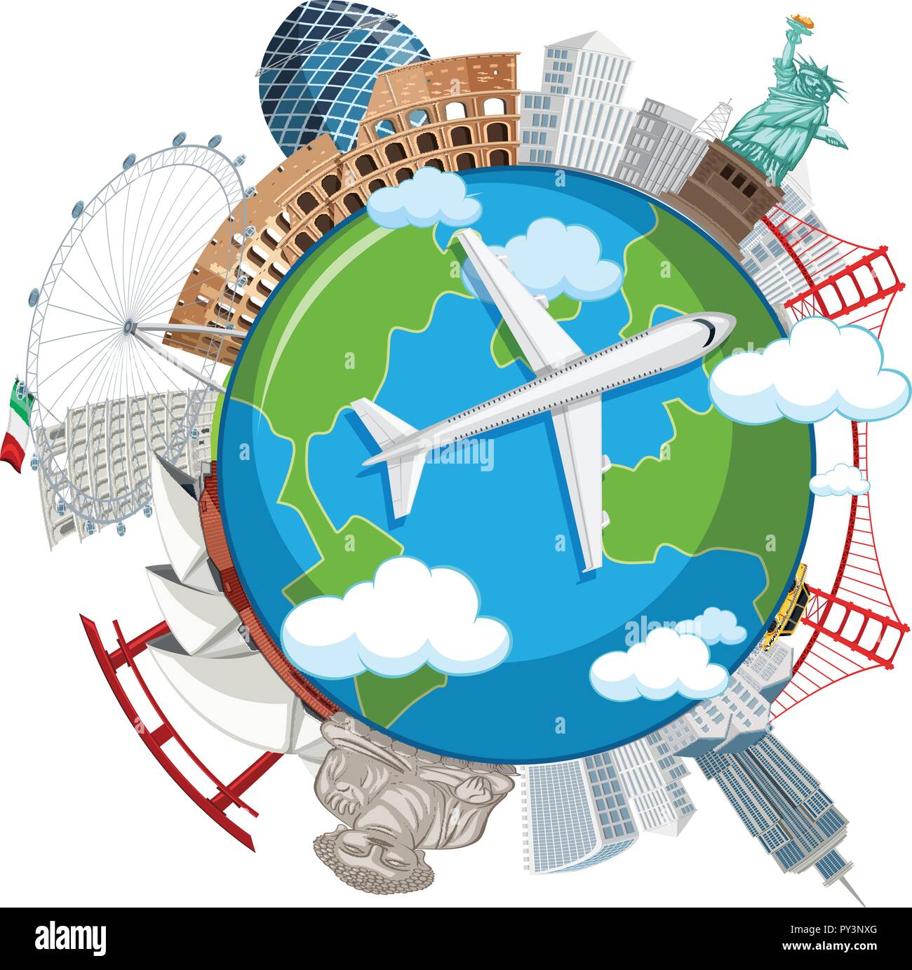 Un punto di riferimento mondiale 360 visualizza illustrazione Illustrazione Vettoriale