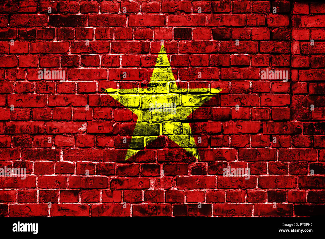 Bandiera nazionale del Vietnam su un sfondo mattone. Concetto di immagine per il Vietnam: lingua , la gente e la cultura. Foto Stock