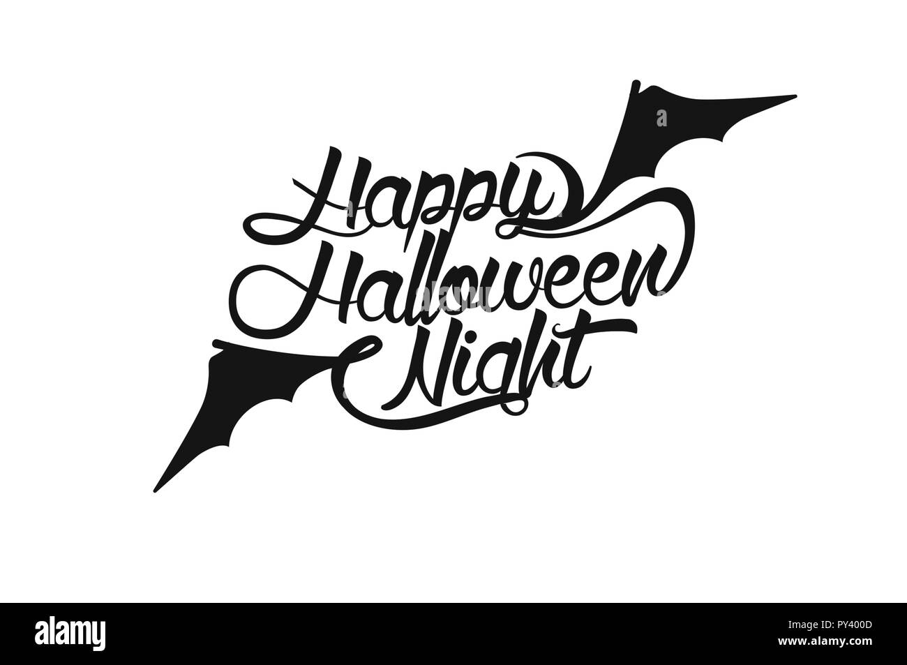 Happy Halloween Night testo su sfondo bianco Foto Stock