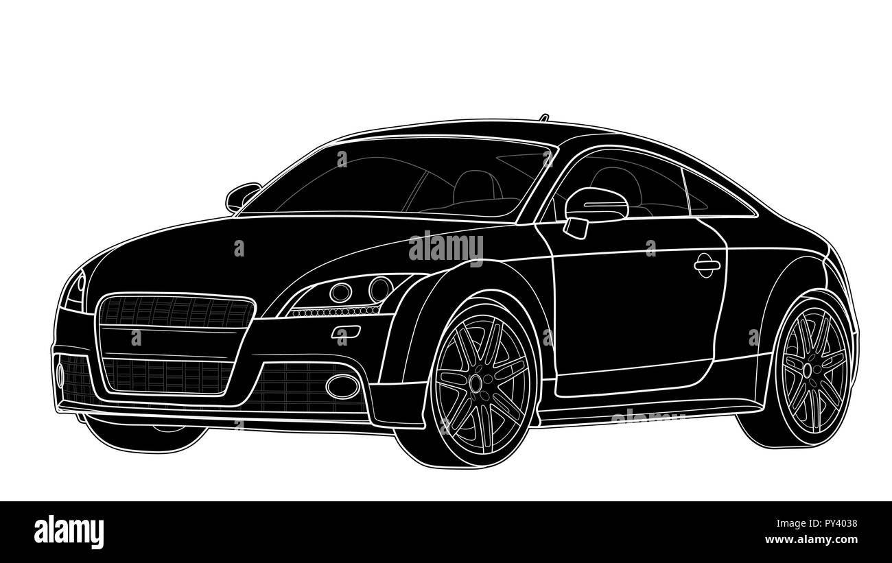 Tracciato di vettore di un piatto auto sportive con linee nere. Illustrazione Vettoriale