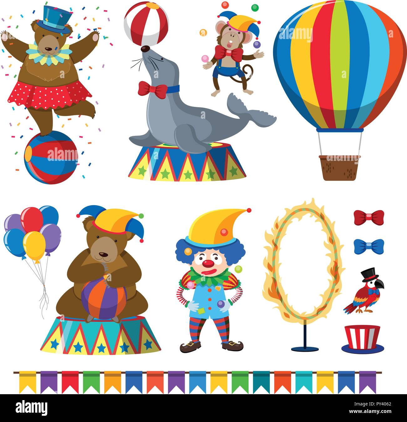 Un insieme di un animale da circo Mostra illustrazione Illustrazione Vettoriale