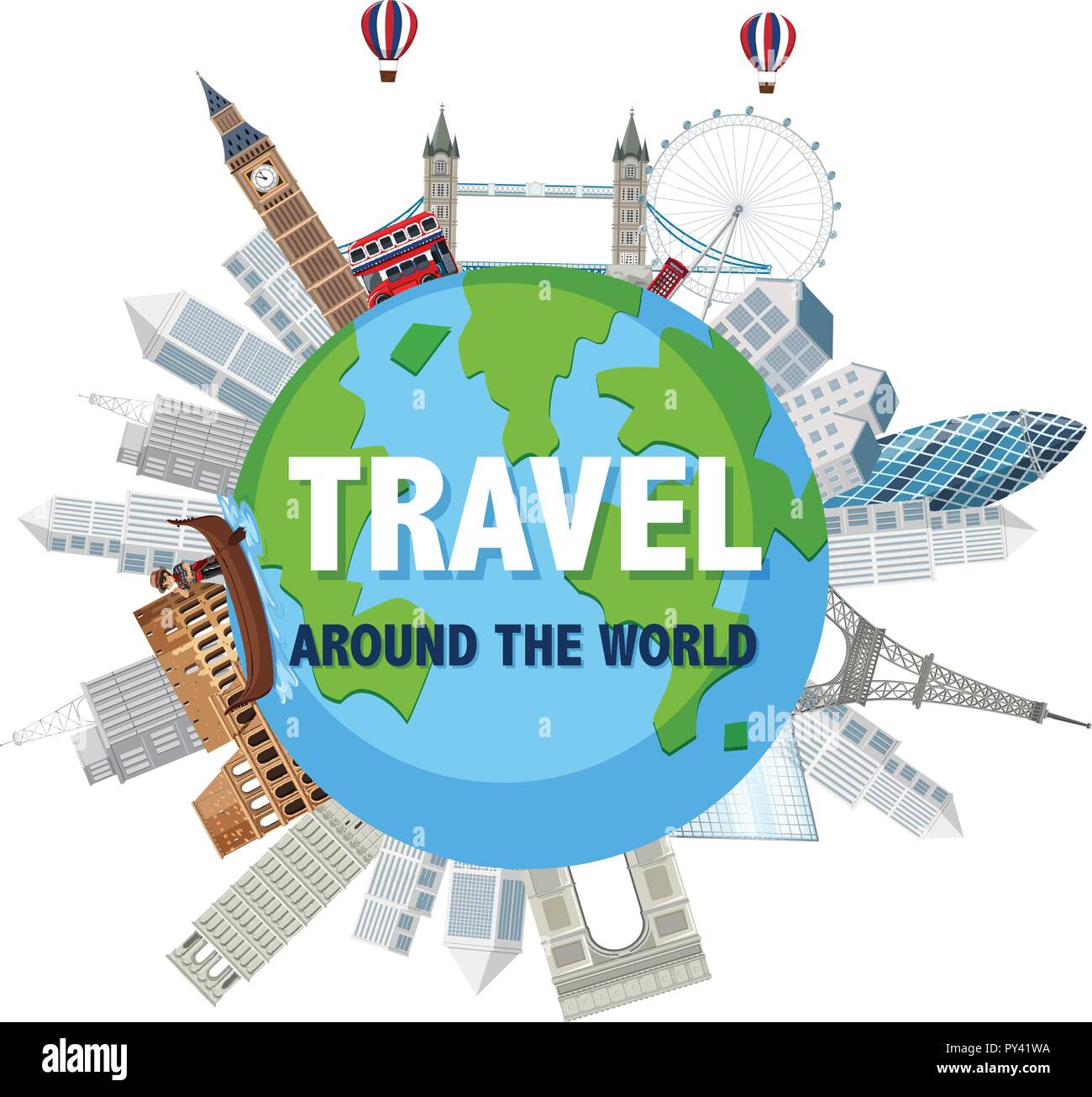 Viaggiare in tutto il mondo illustrazione Illustrazione Vettoriale