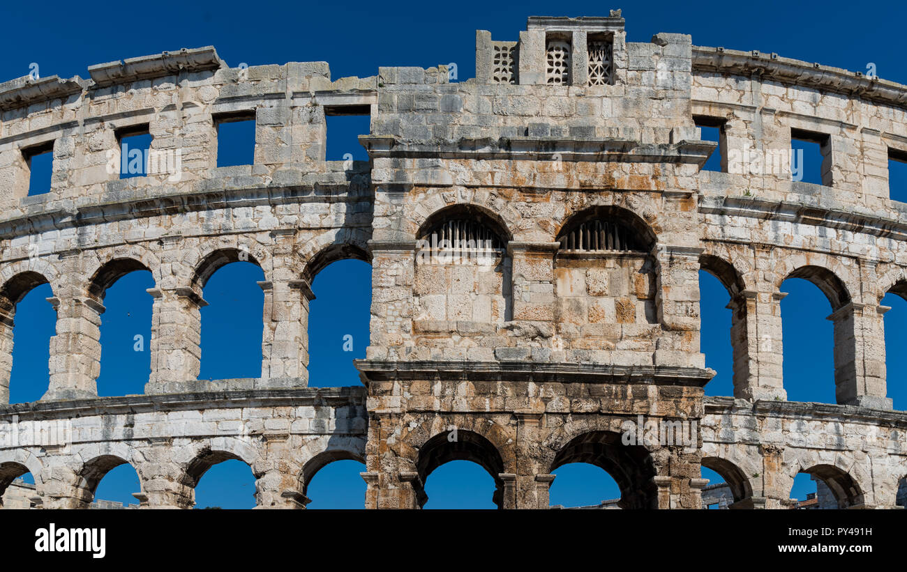 Anfiteatro romano a Pola. Costruito nel i secolo d.C.. Pola, Pola, Istria, Croazia Foto Stock