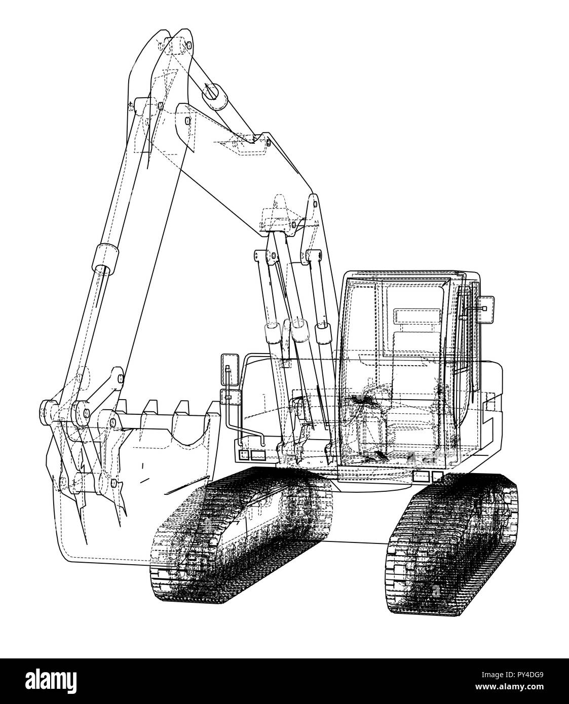 Concetto di escavatore contorno. Vettore Illustrazione Vettoriale