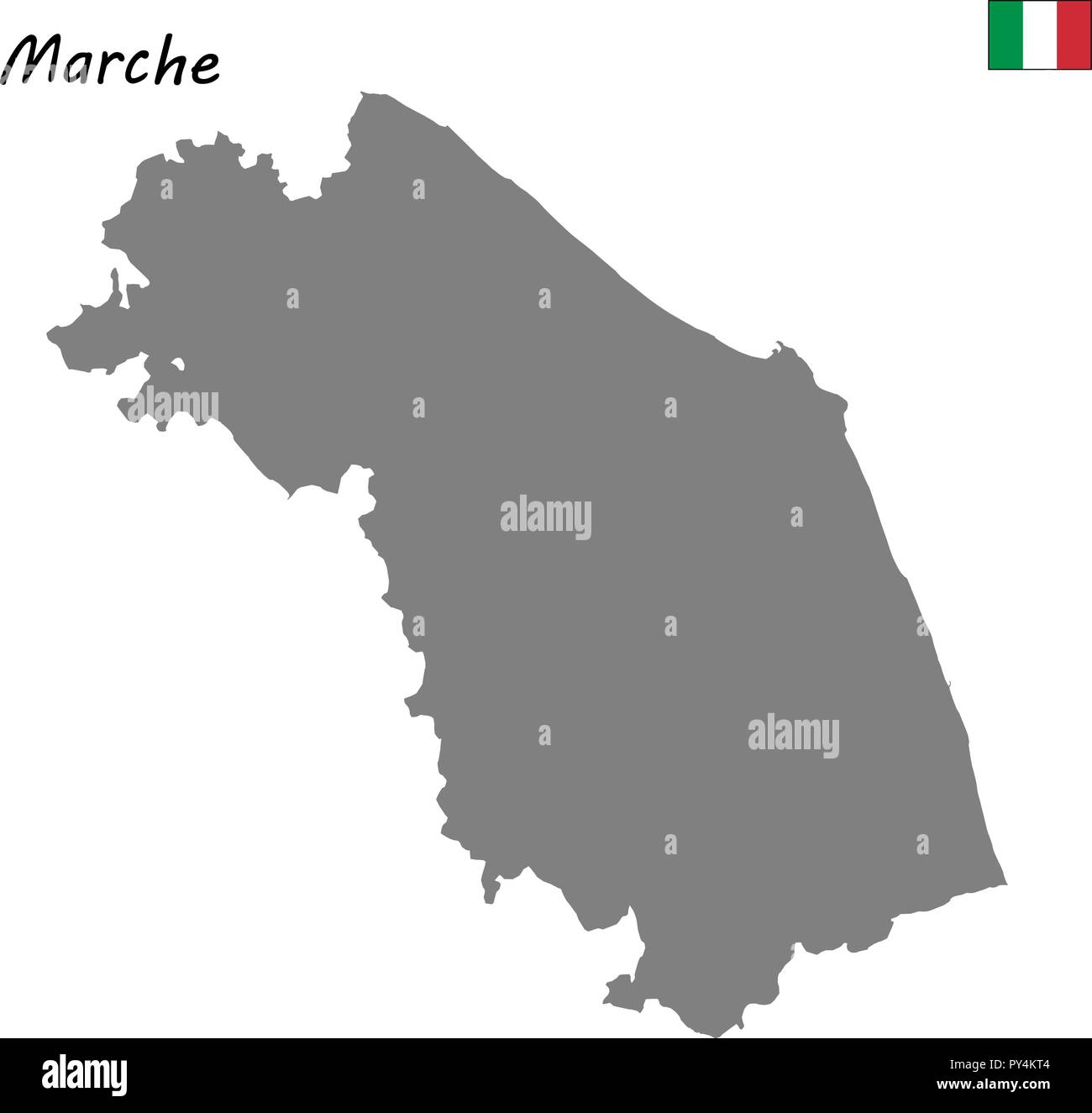 Alta qualità mappa delle Marche è una regione dell'Italia Illustrazione Vettoriale