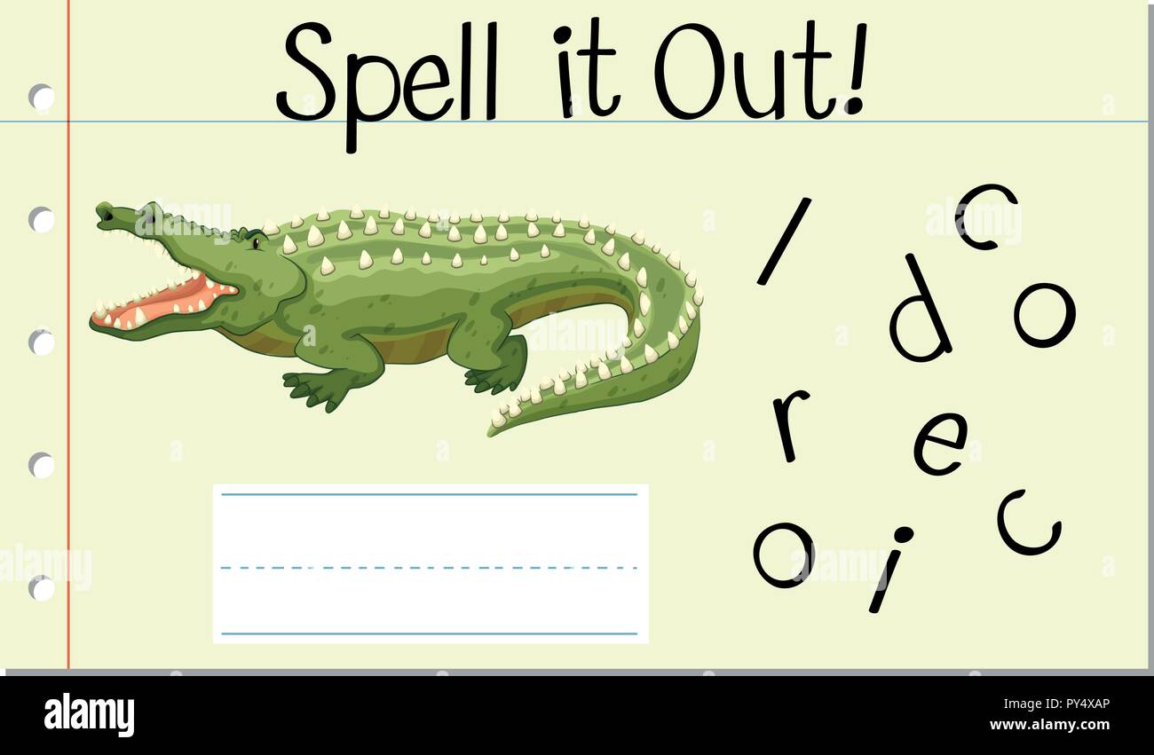 Scrivi parola inglese illustrazione del coccodrillo Illustrazione Vettoriale