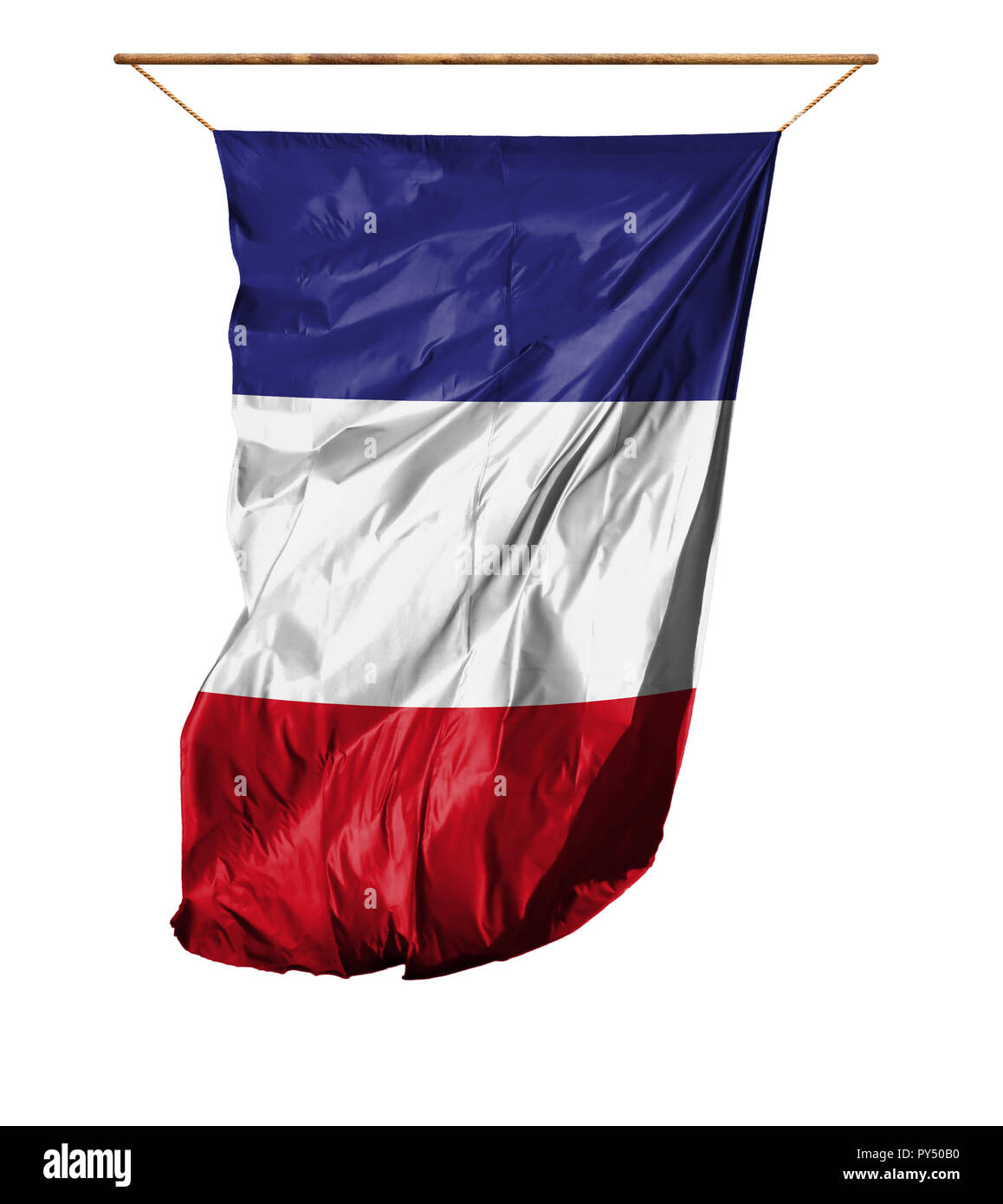 Bandiera della Francia. Bandiera verticale.isolato su uno sfondo bianco. Foto Stock